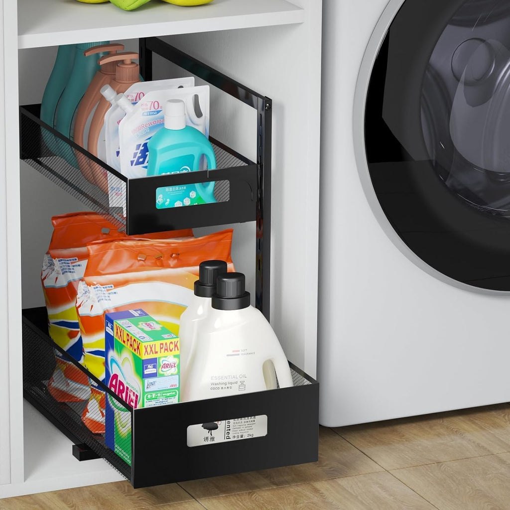 Petiza Under Sink Organizer Pull Out Cabinet Organizer Adjustable Height 2 Tier with Sliding Drawers Kitchen Bathroom Organizer and Storage(1pc) (Pack of 6)