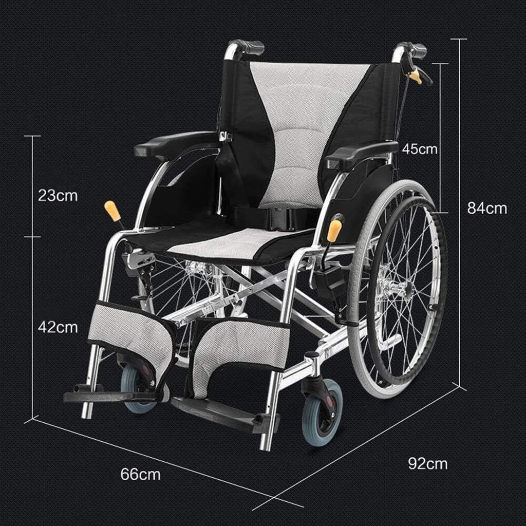 Wheelchair Aluminum, Folding Travel with Non-Pneumatic Tire Adjustable Foot Pedal Double Brake Disabled/Elderly Trolley Scooter Self-Propelled,Portable