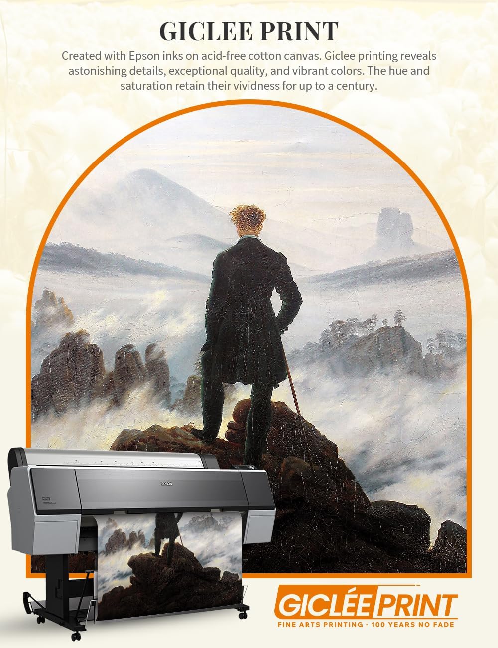 DECORARTS Wanderer Above the Sea of Fog (1818) by Caspar David Friedrich Giclee Print Art Reproduction with Matching Solid Wood Frame in Classical Style. 24x30 Frame: 29x35