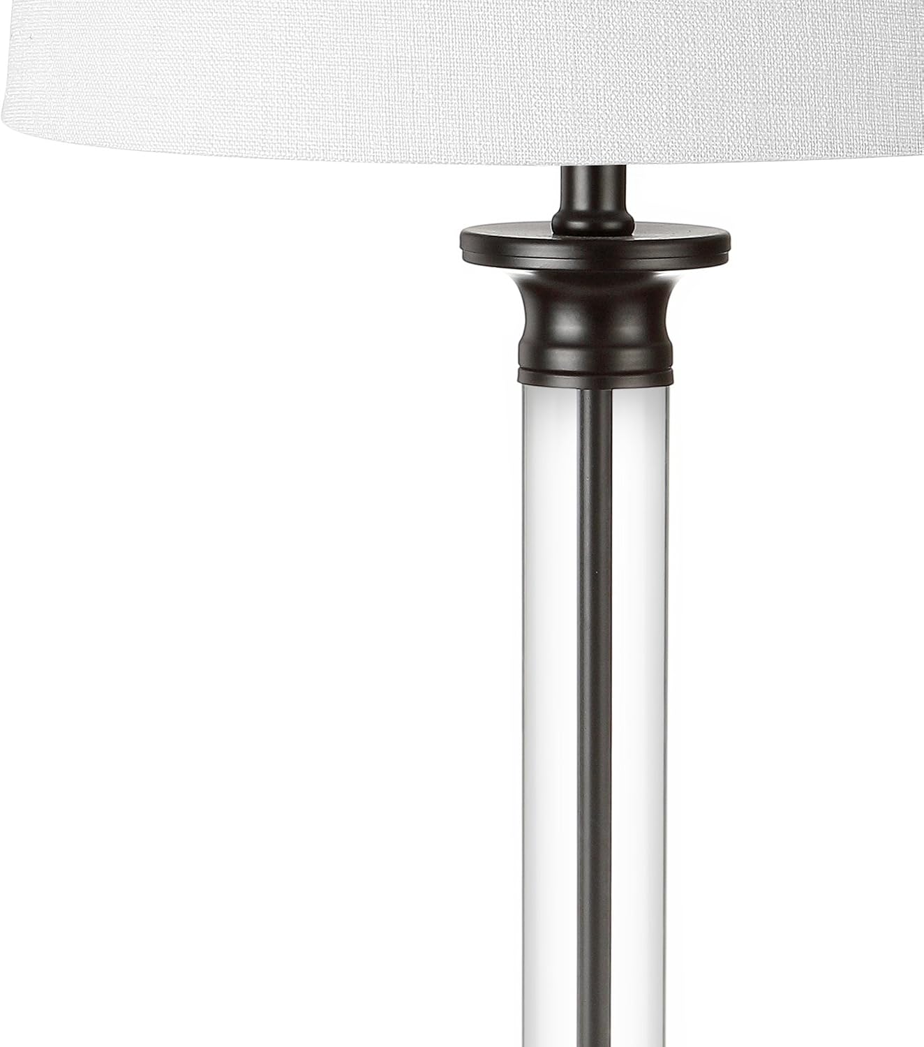 JONATHAN Y 30' Black/Clear Glass and Metal Column Table Lamp Set of 2 for Living Room Bedroom, Traditional Iron Base with White Linen Drum Shade, LED Bulbs Included JYL1008A-SET2