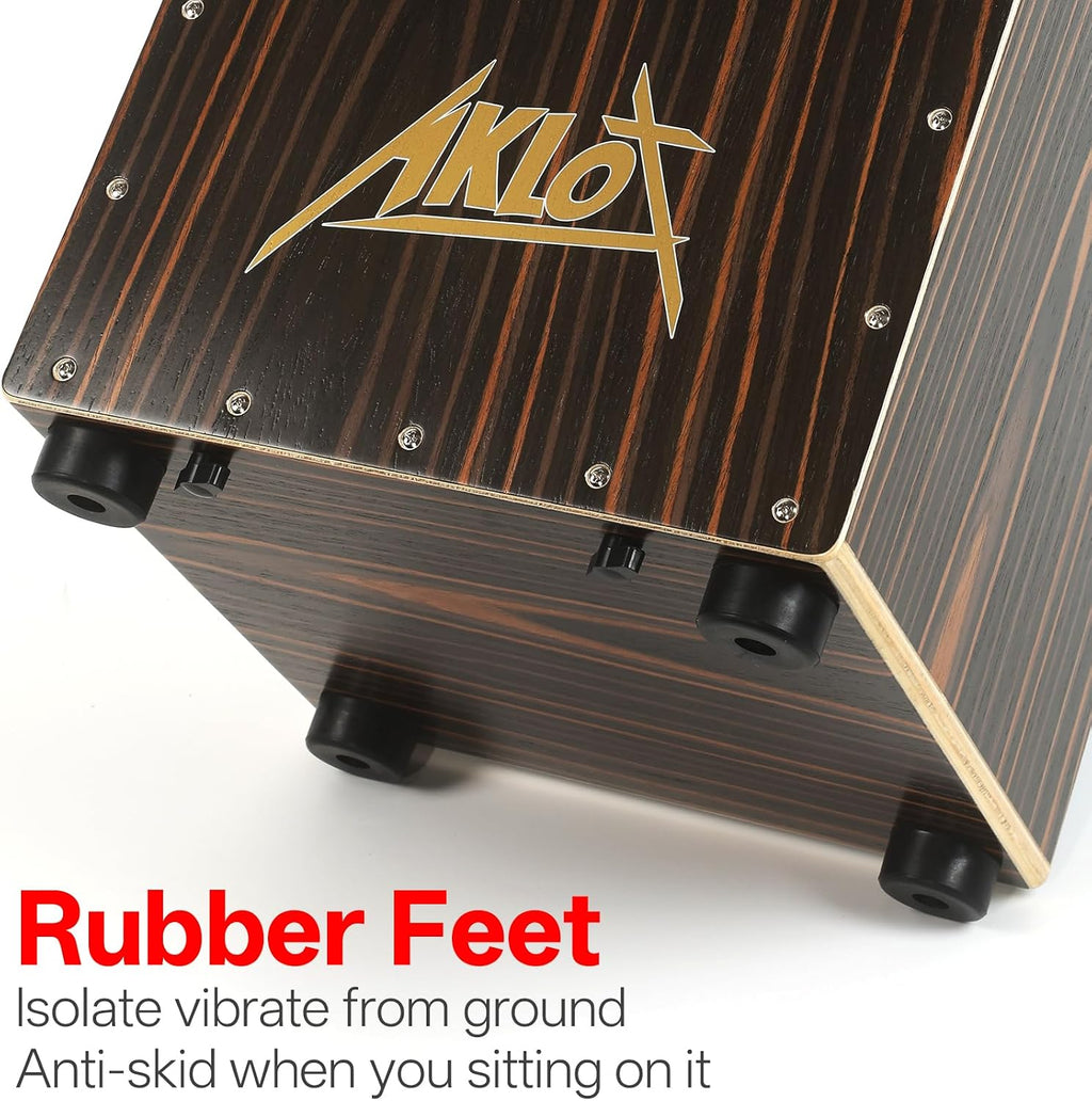 Electric Cajon,AKLOT Ebony African Blackwood 12 * 12 * 18 inch Box Drum Full Size Percussion Pickup Cajons with Snares and Electronics for Amp Above 50W