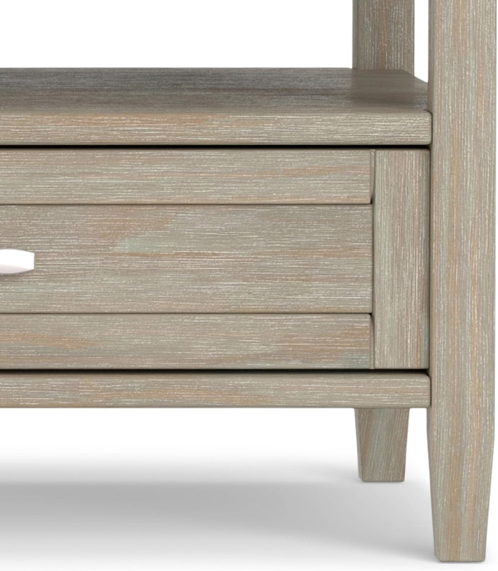 SIMPLIHOME Warm Shaker Coffee Table - 48 inch Wide Solid Wood Coffee Table in Distressed Grey, Transitional Living Room Table with 2 Drawers, Open Shelf, Shaker Fronts and Tapered Legs