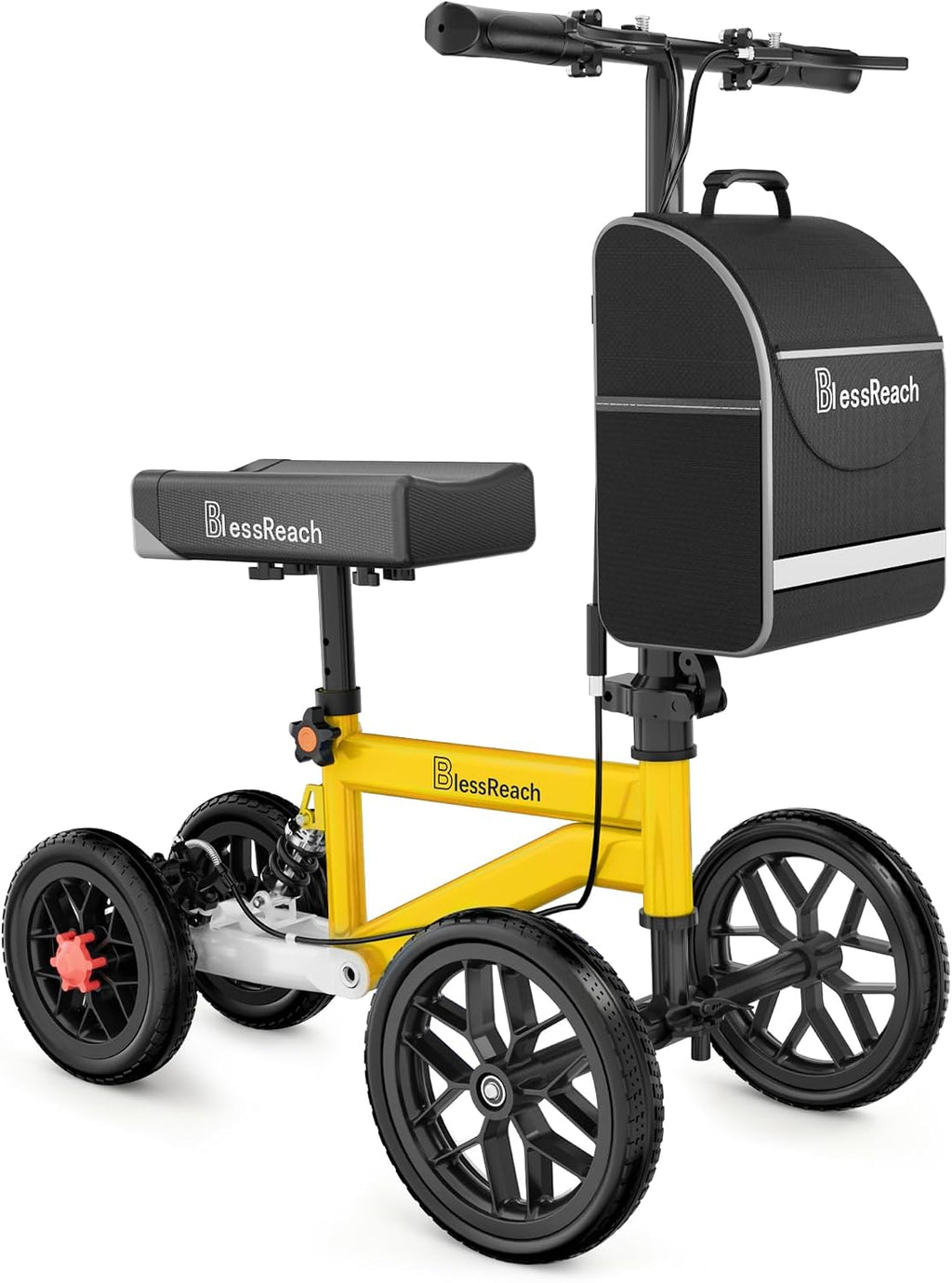 BlessReach Economy Steerable Knee Walker - Compact Crutch Alternative for Foot Injuries with Dual Braking System (Yellow)