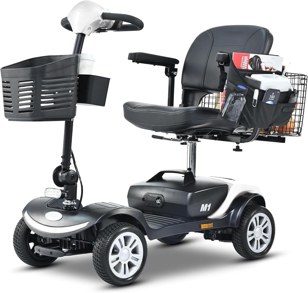 Mobility Scooters for Seniors & Adults 400 Lb Weight Capacity,Lightweight Foldable All Terrain 4 Wheel Powered Scooter,Disability Electric Wheelchair,Add A StorageBox,and Shoulder Bag,5MPH,Black