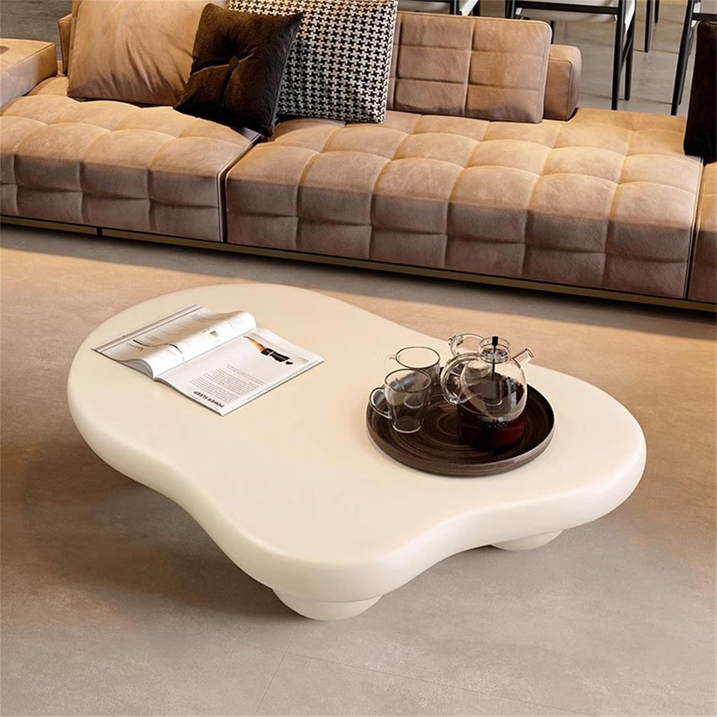 Cloud Coffee Table, Modern Coffee Table for Living Room Apartment, Cartoon Irregular Indoor Tea Table, Cute End Table with Ball 3 Legs, Easy Assemble,White l47.2