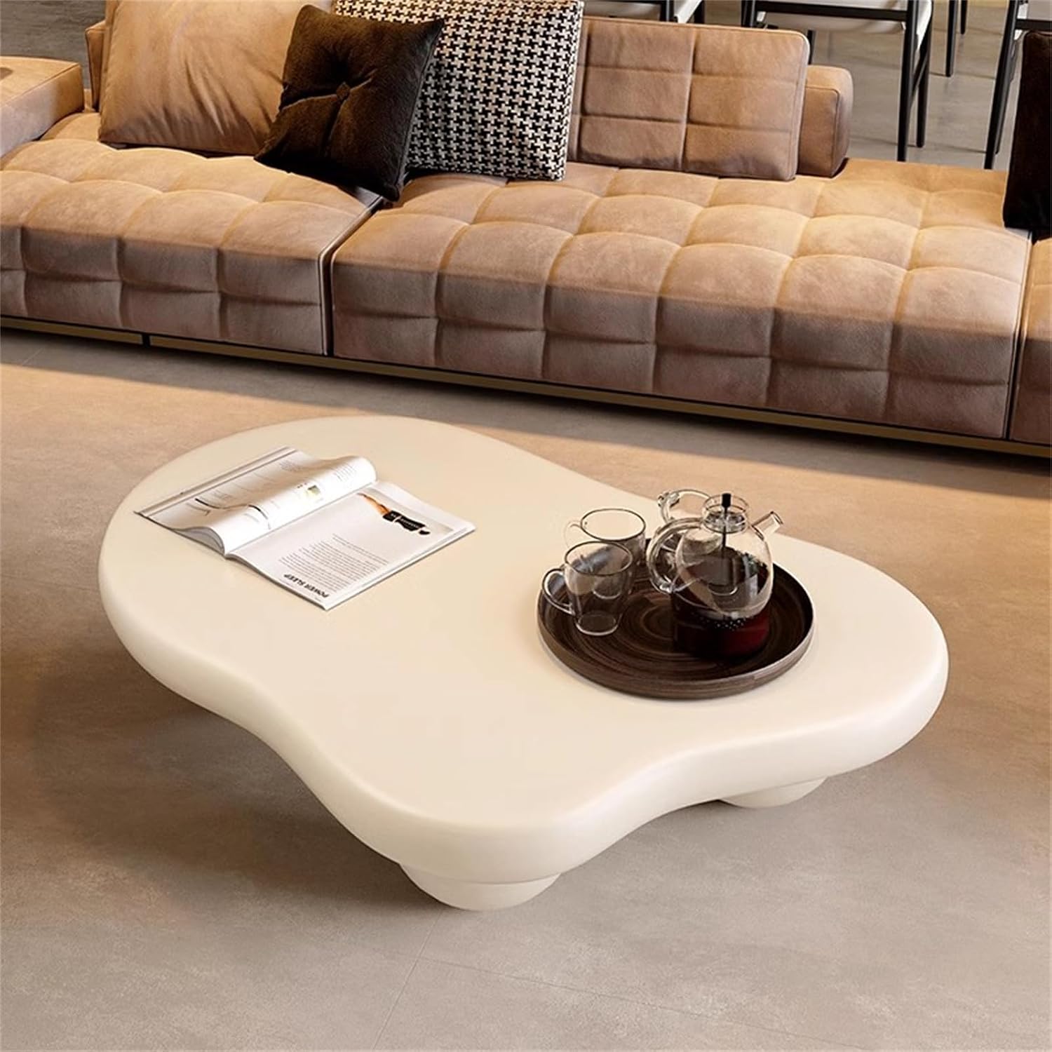Cloud Coffee Table, Modern Coffee Table for Living Room Apartment, Cartoon Irregular Indoor Tea Table, Cute End Table with Ball 3 Legs, Easy Assemble,White l47.2