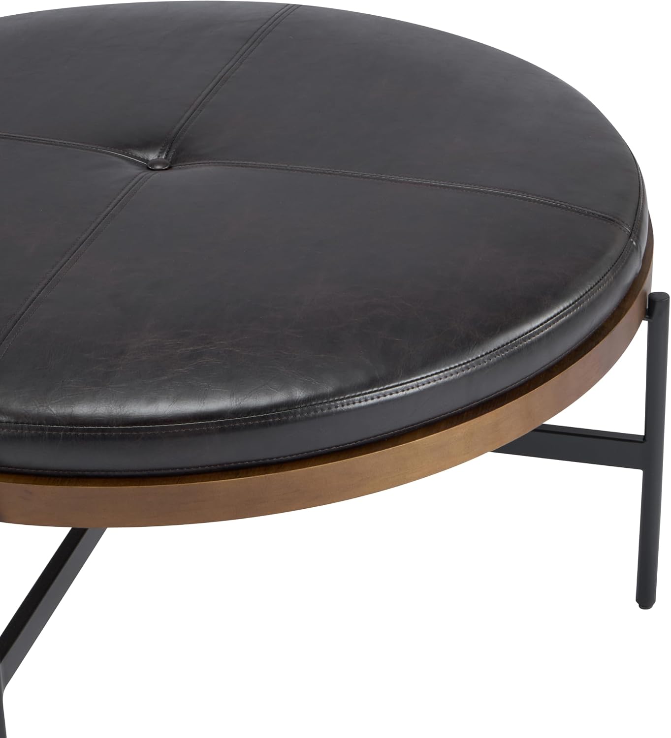 Christopher Knight Home Neapo Modern Round Ottoman Coffee Table, Faux Leather Cocktail Ottoman for Living Room Sofa, Entryway Comfortable Footstool, Durable Metal Frame Ottoman Foot Rest, Dark Brown