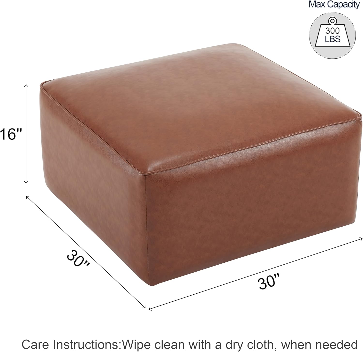 Christopher Knight Home Faux Leather Ottoman Footstool, Square Pouf Poufee Footrest Ottoman Large Seat, Modern Side Table for Living Room Bedroom Home Decor Gifts, Light Brown 30'
