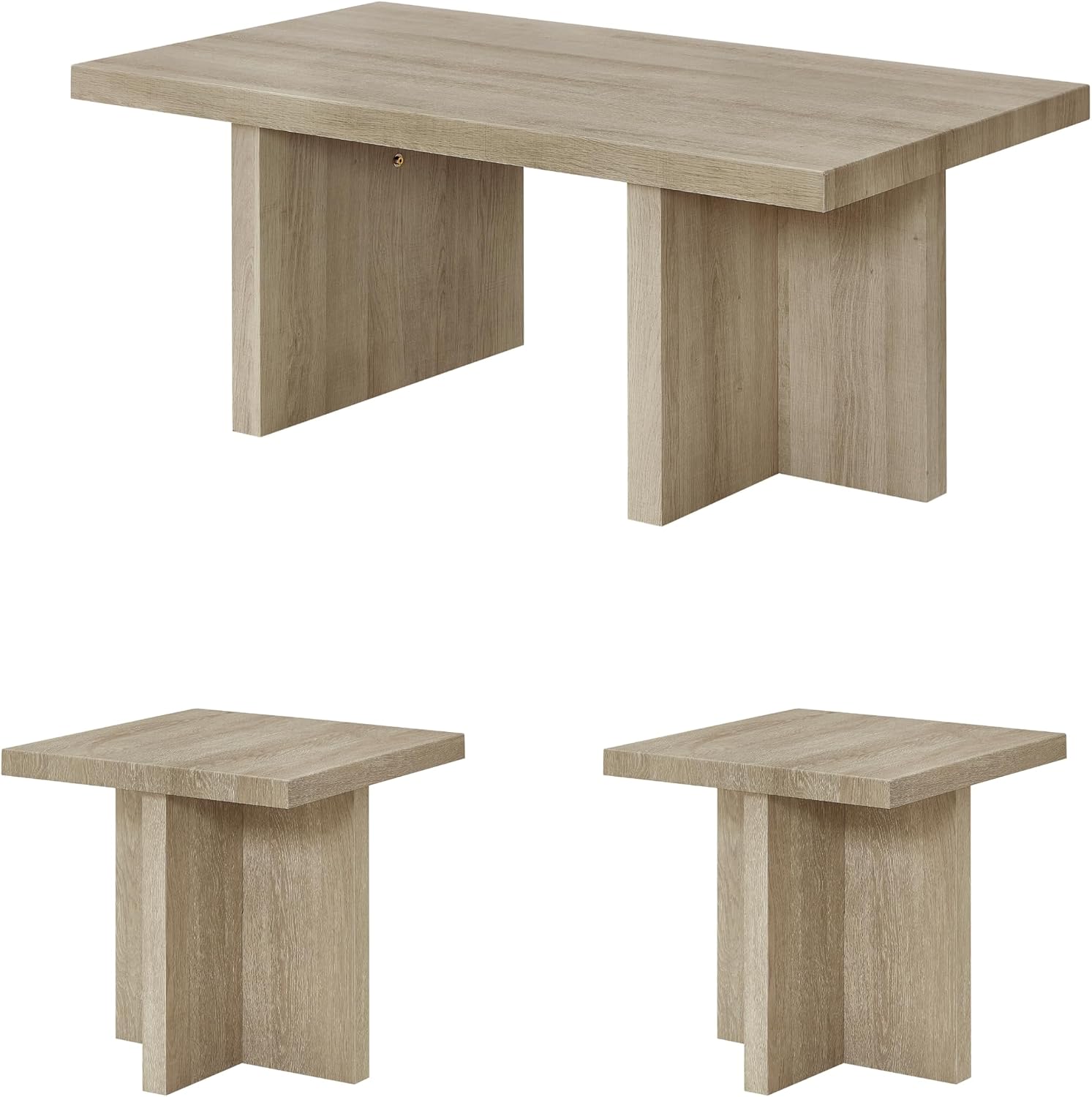 Roundhill Furniture Mchome 3-Piece Coffee Table Set, Coffee Table and Two End Tables, Oak Finish