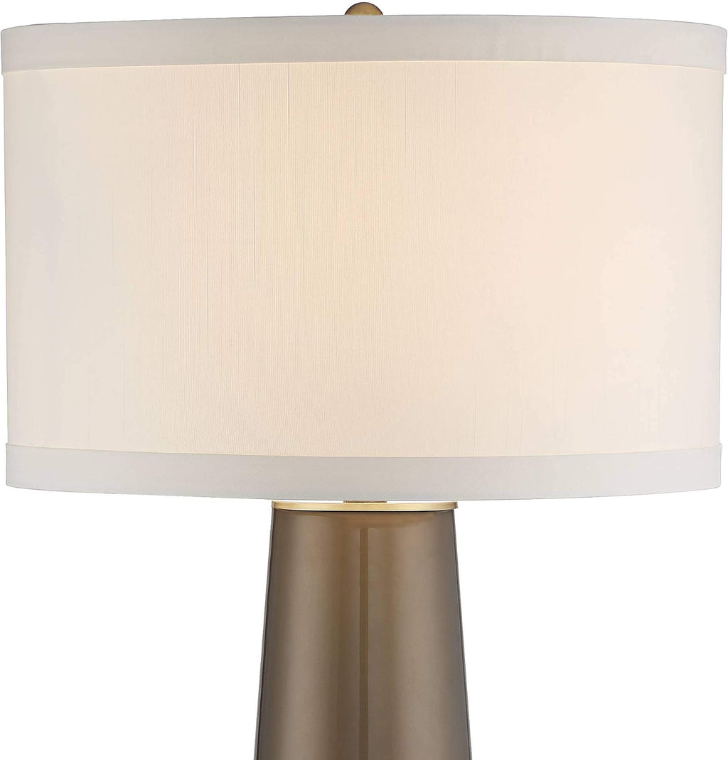 Possini Euro Design Karen Modern 3-Way Table Lamp 36' Tall with Dimmer Dark Gold Glass Column Off White Fabric Drum Shade for Bedroom Living Room House Bedside Nightstand Home Office Entryway Family