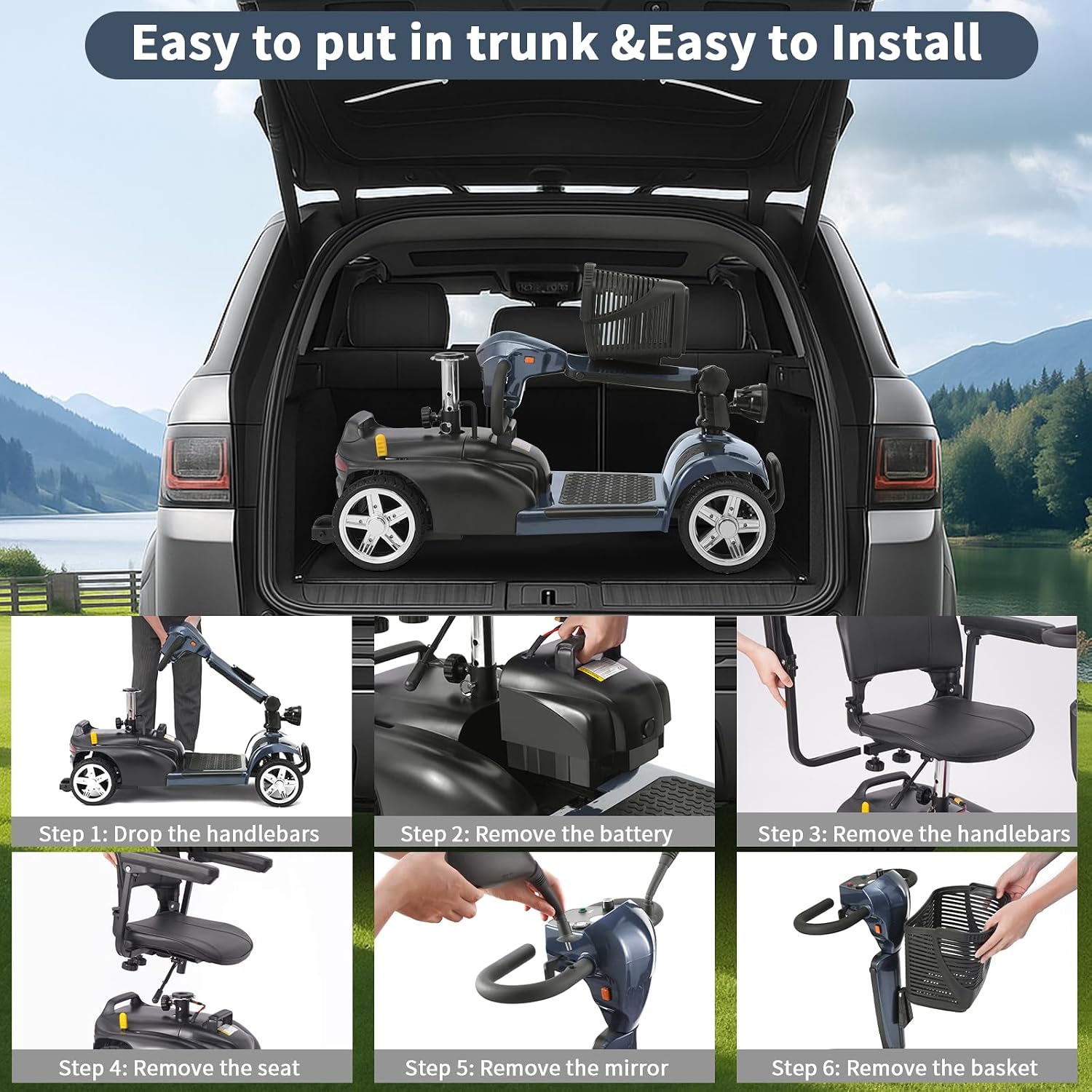Mobility Scooter for Seniors/Adults, up to 300lbs Capacity, 4 Wheels Mobility Scooters with 15 Miles 350W 5/7MPH, Electric Wheelchair, Adjustable Seat with Rear Mirror