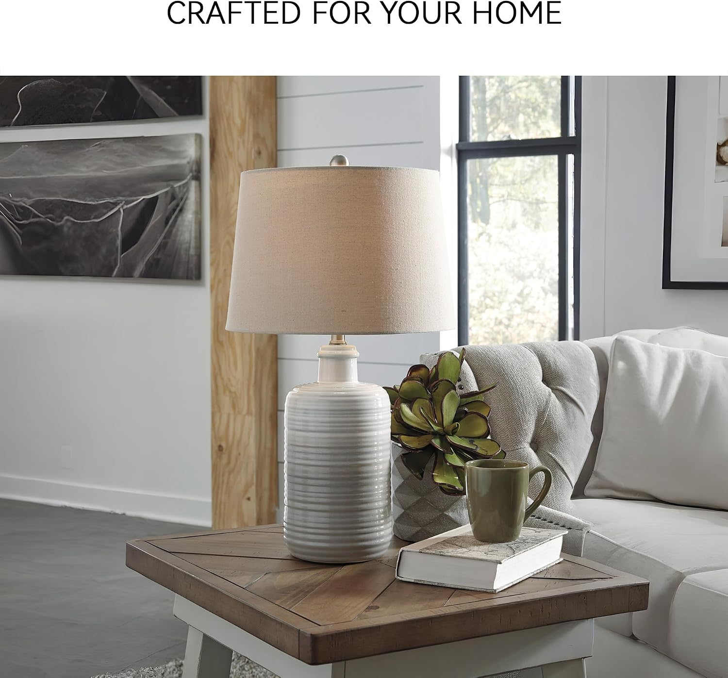Signature Design by Ashley Marnina 25.5' Neutral Ceramic Table Lamp Set, 2 Count, Taupe