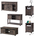 AMERLIFE Farmhouse 5-Piece Set, 18' End Tables Set of 2 with Charging Station,TV Stand for 65'+ TV, Storage Coffee Table & 46'' Entryway Table, Sliding Barn Doors,Adjustable Shelves, Rustic Oak Black