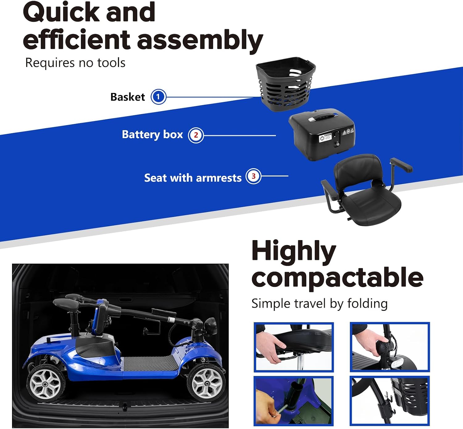 4 Wheel Electric Power Mobility Scooter for Adults, Electric Scooter for Seniors Folding Mobility Scooter -Max Speed 5 Mph,12.5 Miles Long Travel Range