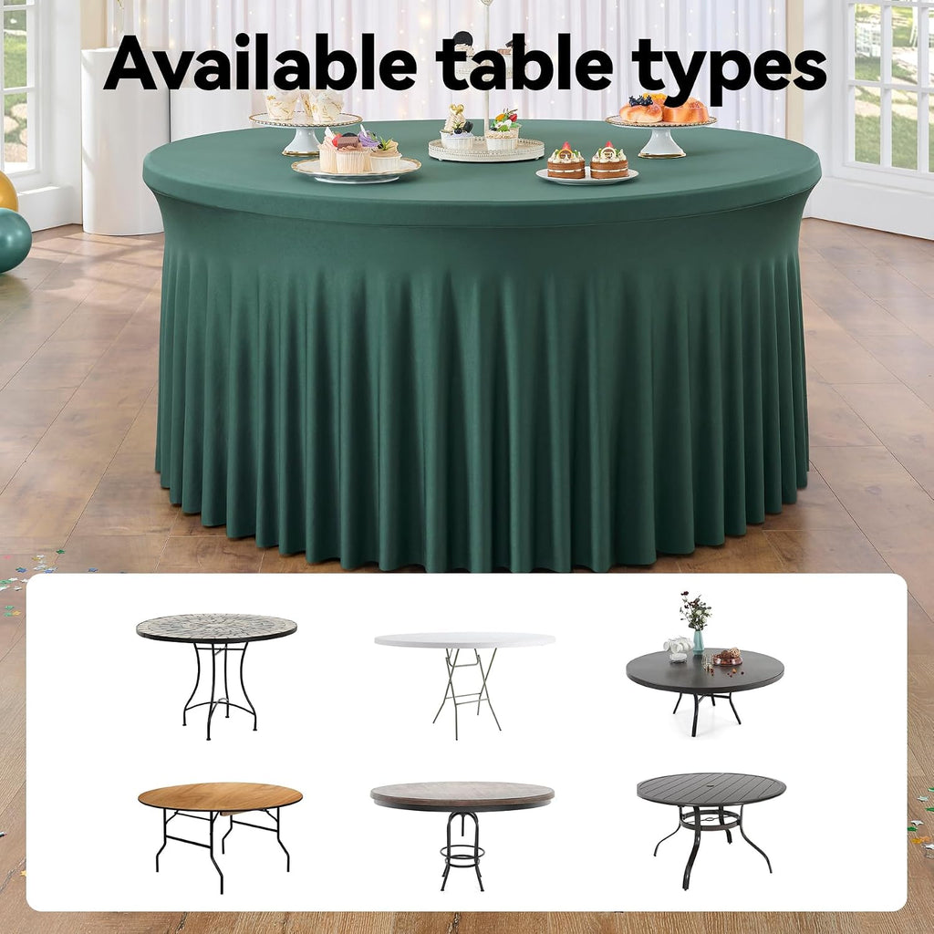 leegleri 6 Pack Spandex Hunter Green 72Inch Round Tablecloths, Stretchy 132inch Fitted 6FT Round Table Cloths, Wrinkle Free Table Cover with Skirt for Wedding Birthday Party Bridal Shower Banquet