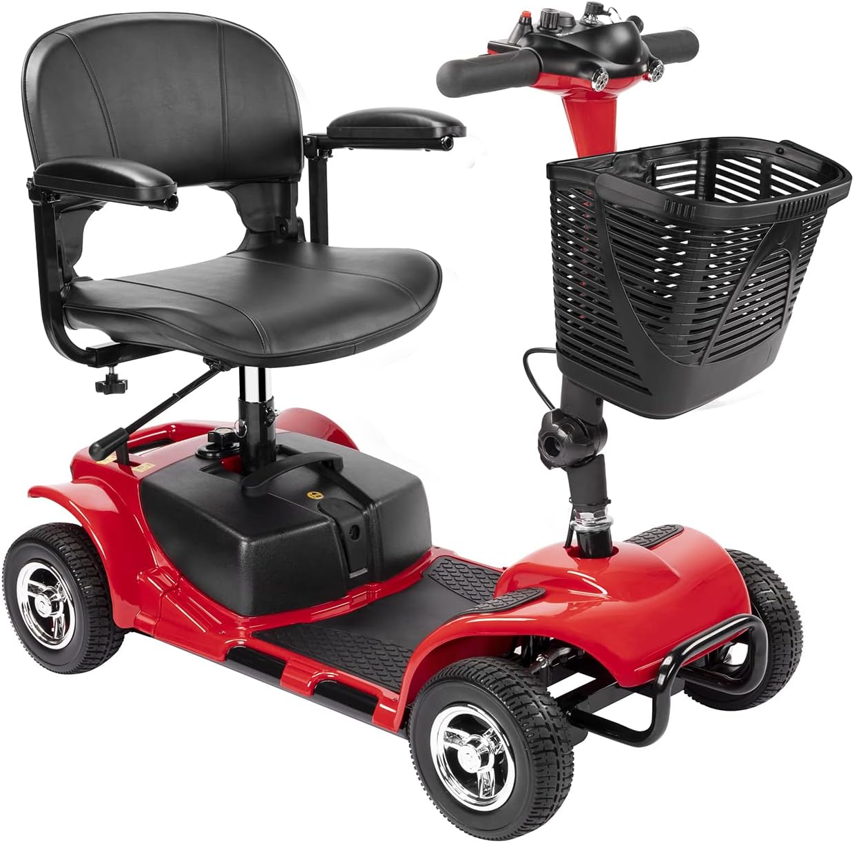4 Wheel Mobility Scooter, Electric Power Mobile Wheelchair for Seniors Adult with Lights- Collapsible and Compact Duty Travel Scooter w/Basket Extended Battery Red Light Red