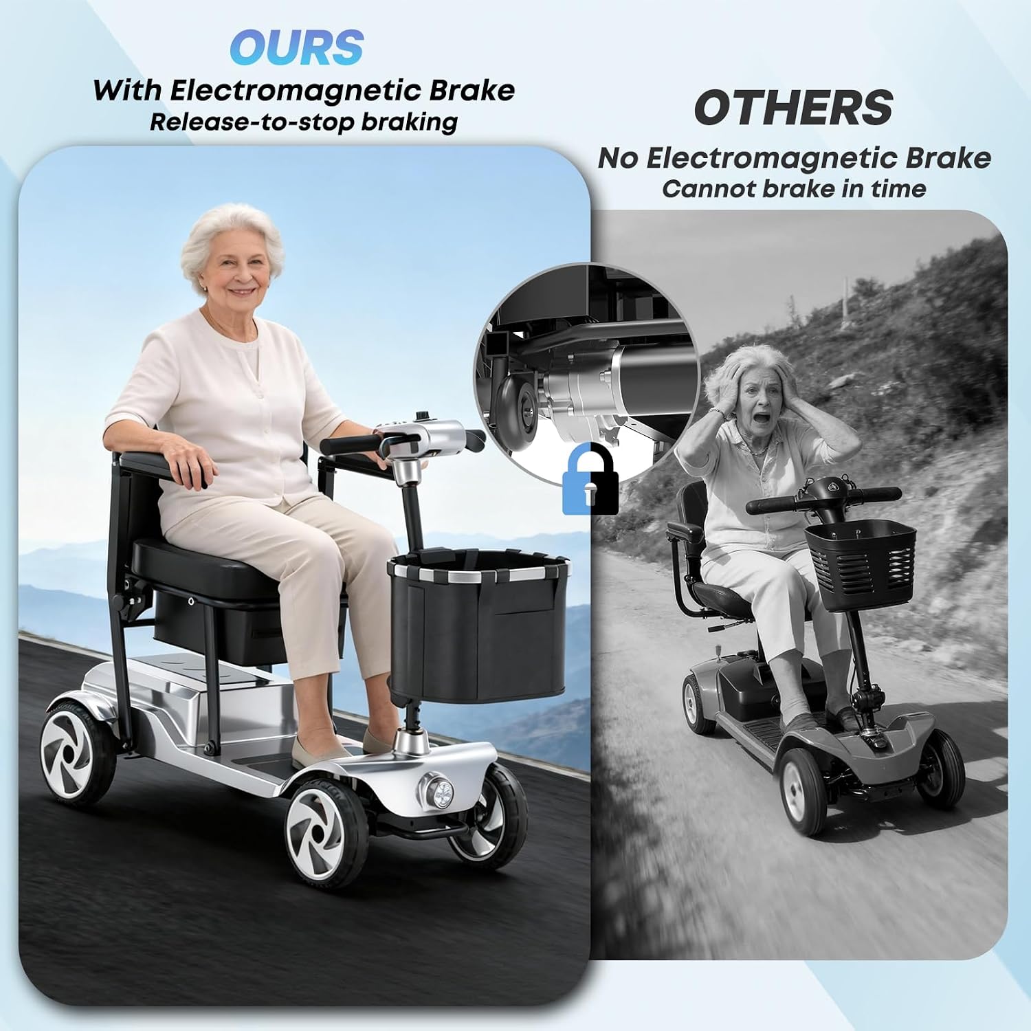 Mobility Scooters, Lightweight Electric Scooters for Seniors&Adults | 49lb Aluminum Frame with Removable Battery, Foldable Motorized Scooters for Trips, Shopping, Daily Use, Bright Silver, 10 Ah