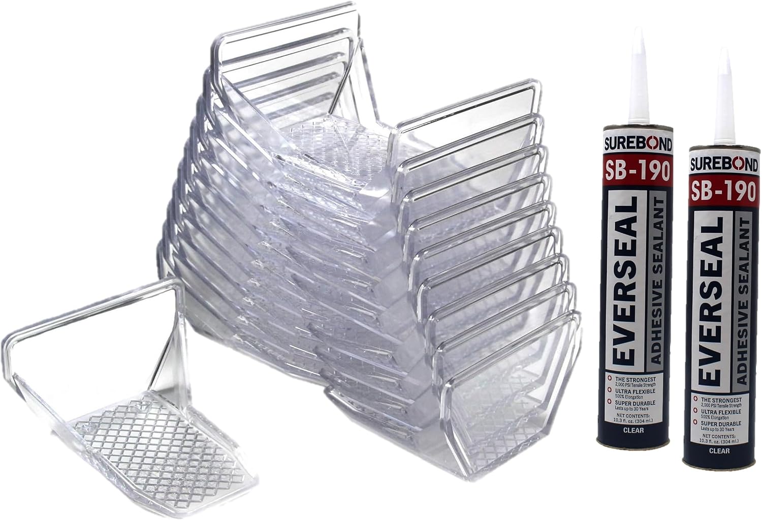 JSP Manufacturing Clear Plastic Alpine 25 Piece Jumbo Snow Guards with Adhesive Fastening Mounting Hardware Kit - Includes (2) Tubes of SB-190 Adhesive (Snow Guards with Adhesive)