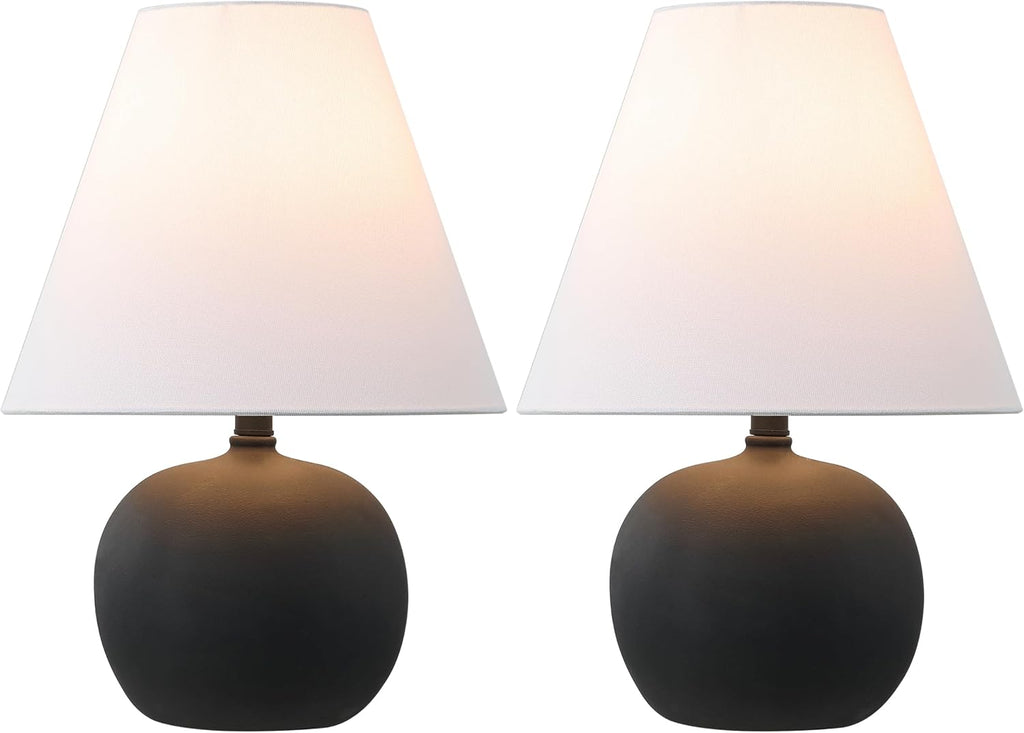 JONATHAN Y 18.25' Matte Black Modern Gourd LED Table Lamp Set of 2 for Bedroom, Scandinavian Resin Nightstand Lamps for Living Room, White Linen Shade JYL5602A-SET2