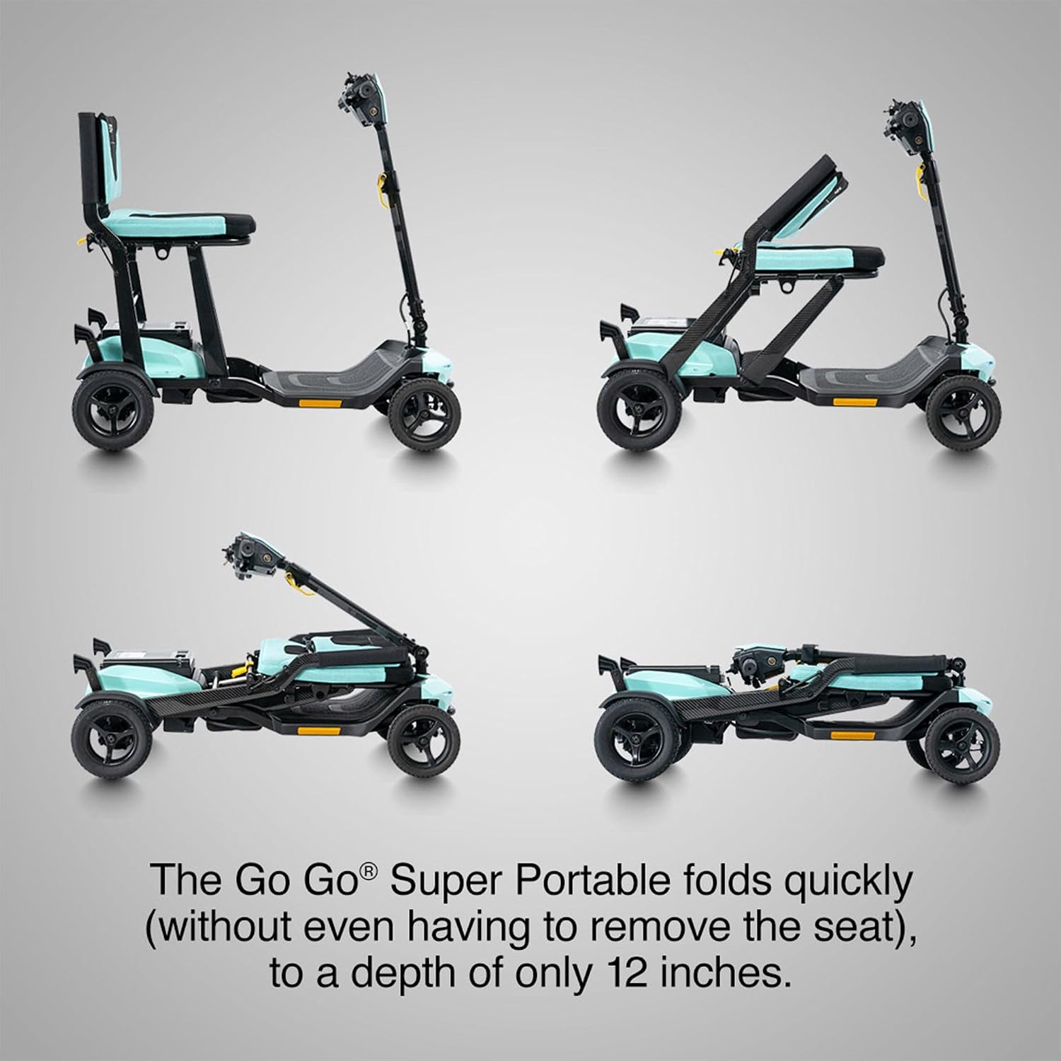 Pride Mobility Go-Go Super Portable 4-Wheel Folding Travel Mobility Scooter – 300 lbs Capacity, 4.5 mph, Airline-Approved Lithium Battery – for Seniors, Adults, Elderly – Lightweight & Compact (Black)