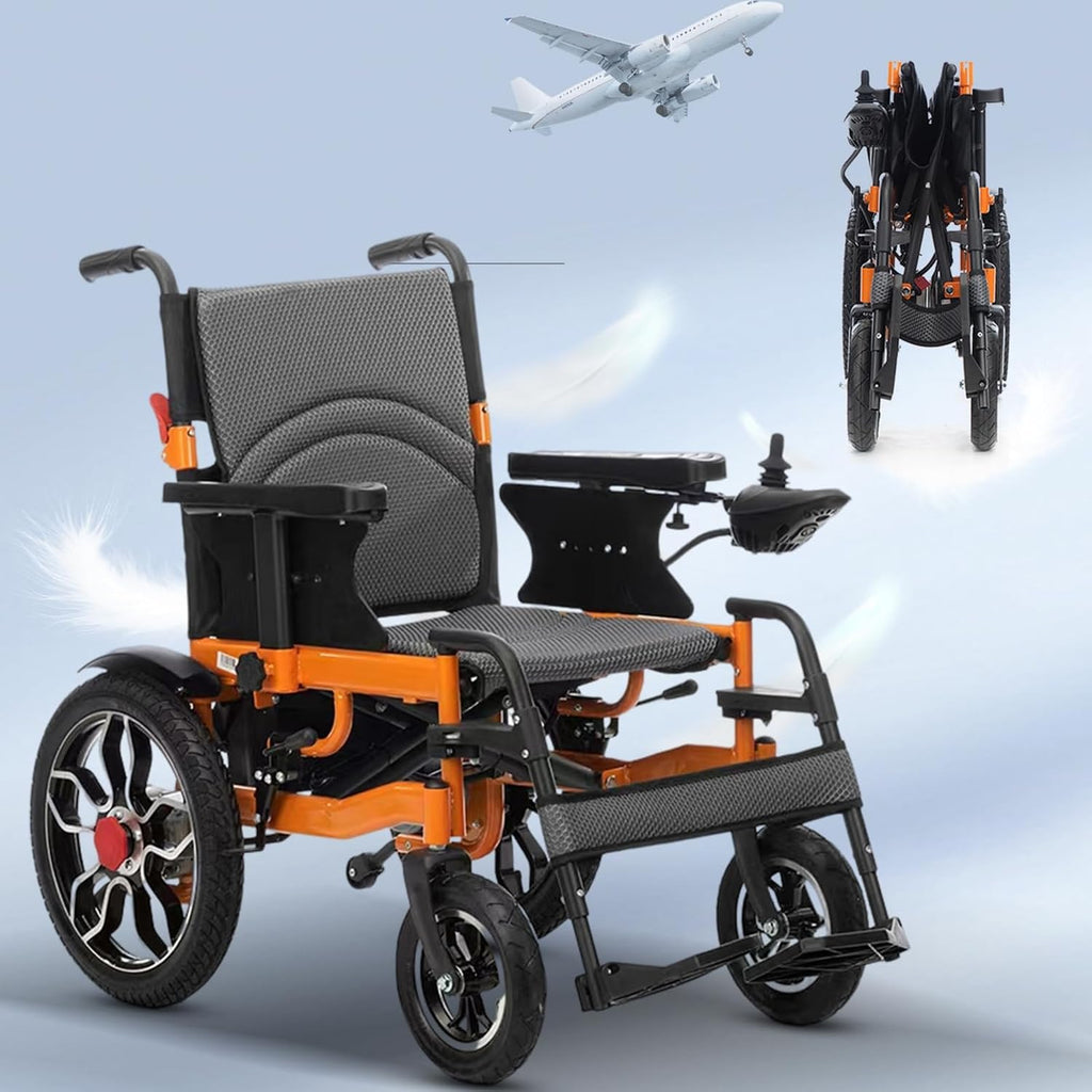 Foldable Electric Wheelchairs for Adults, 20' Widened Motorized Wheelchair for Seniors, 25 Miles Travel Range All-Terrain Power Wheelchair, Compact Size Travel Wheelchair Airline Approved (Orange)