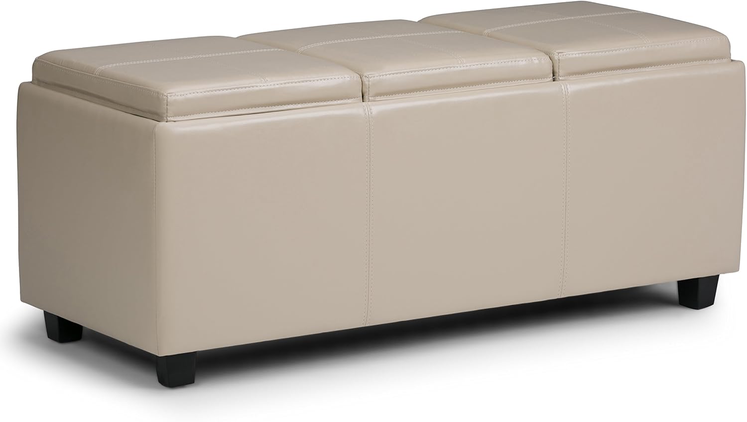 SIMPLIHOME Avalon Storage Ottoman - 42 inch Wide Upholstered Vegan Leather Rectangular Flip-Top Ottoman in Satin Cream, Contemporary Coffee Table Ottoman for Living Room with Hidden Storage