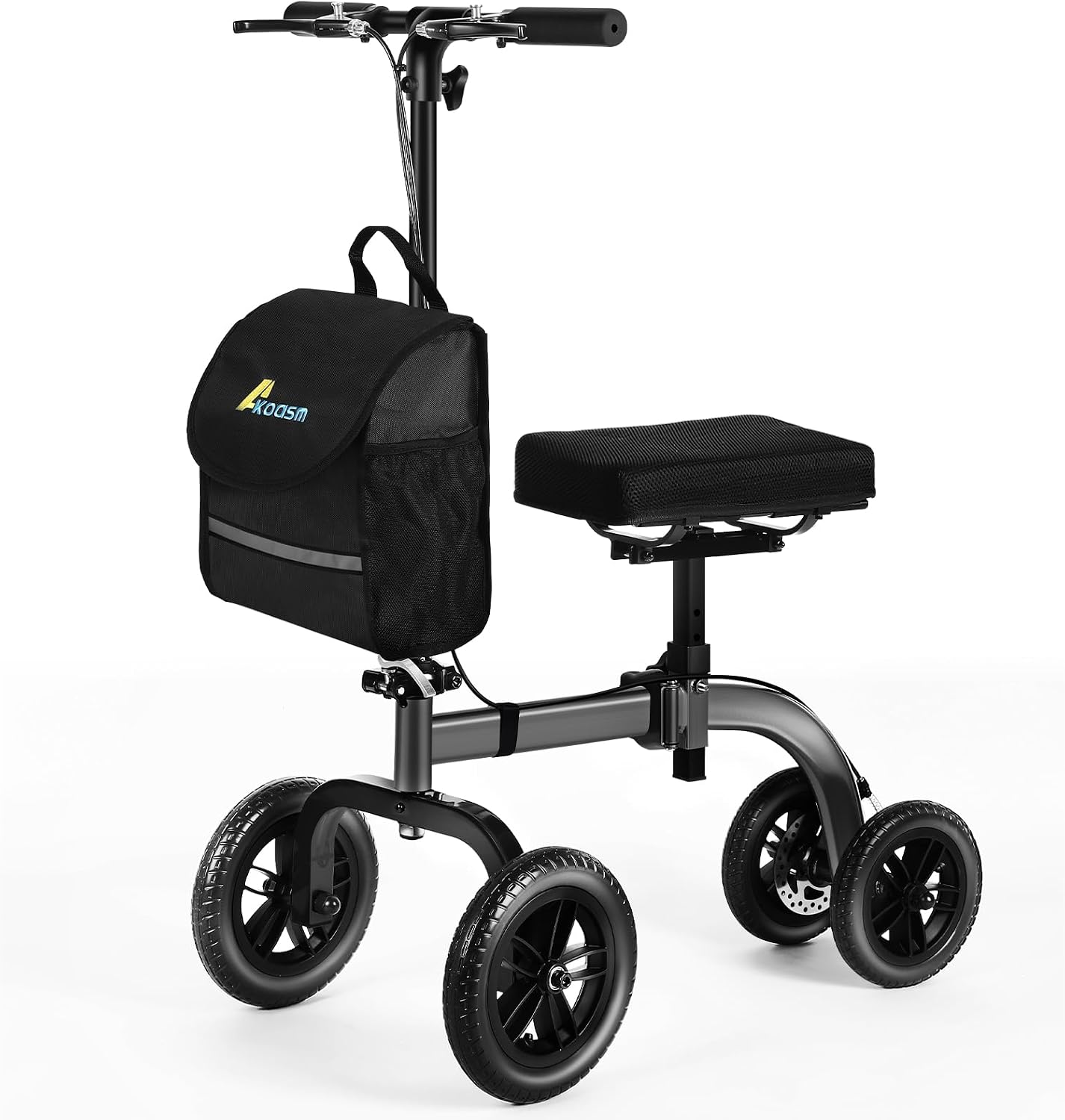 Foldable All Terrain Knee Scooter for Adults Foot Surgery Adjustable Height | 300lb Capacity, 21lb Lightweight, 10' Front & 8' Rear Wheel, Dual Brake, for Foot Injuries Compact Crutch Alternative, Grey