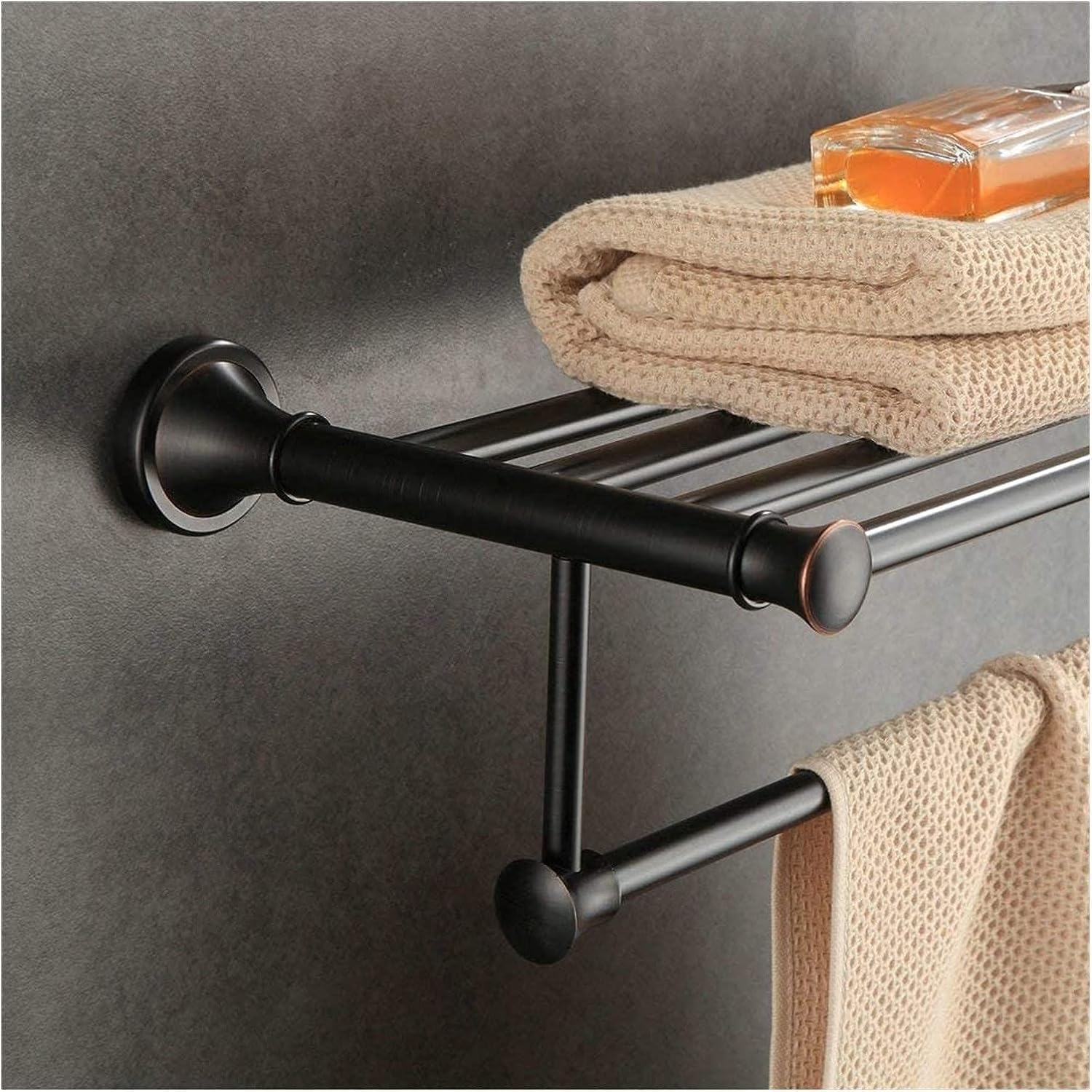 Towel Rails Solid Brass Towel Rack with Bar for Bathroom Shelf Wall Mounted, Oil Rubbed Bronze, 61.5 cm/Toilet Brush Set (Color : Towel Shelf)