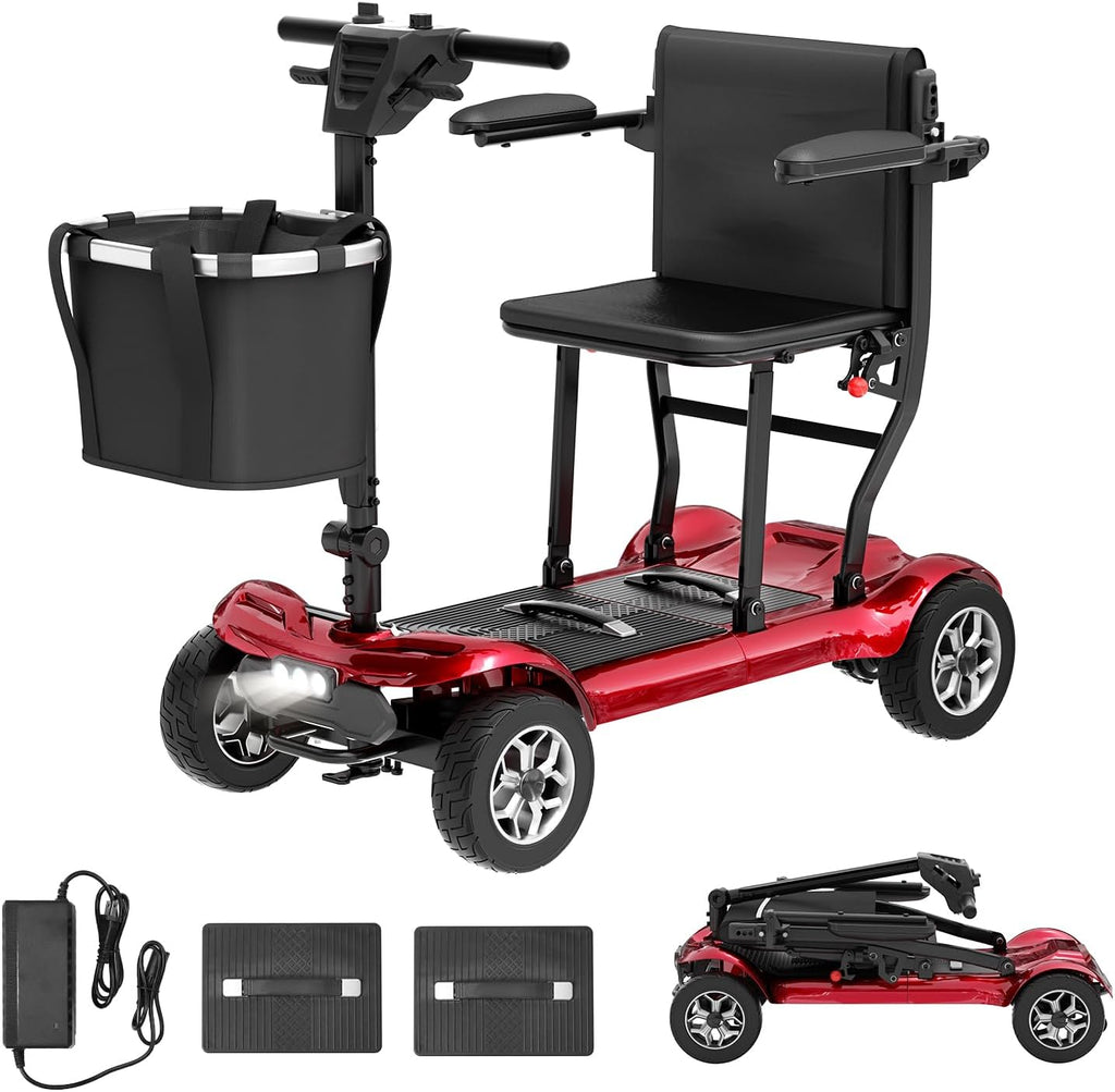 Folding Mobility Scooters for Adults Seniors - 23 Miles Long Range Travel Portable Powered 4 Wheel Electric Motorized Scooter, Cruise & Airport Approved, Removable Dual Batteries, 275 Lbs Capacity