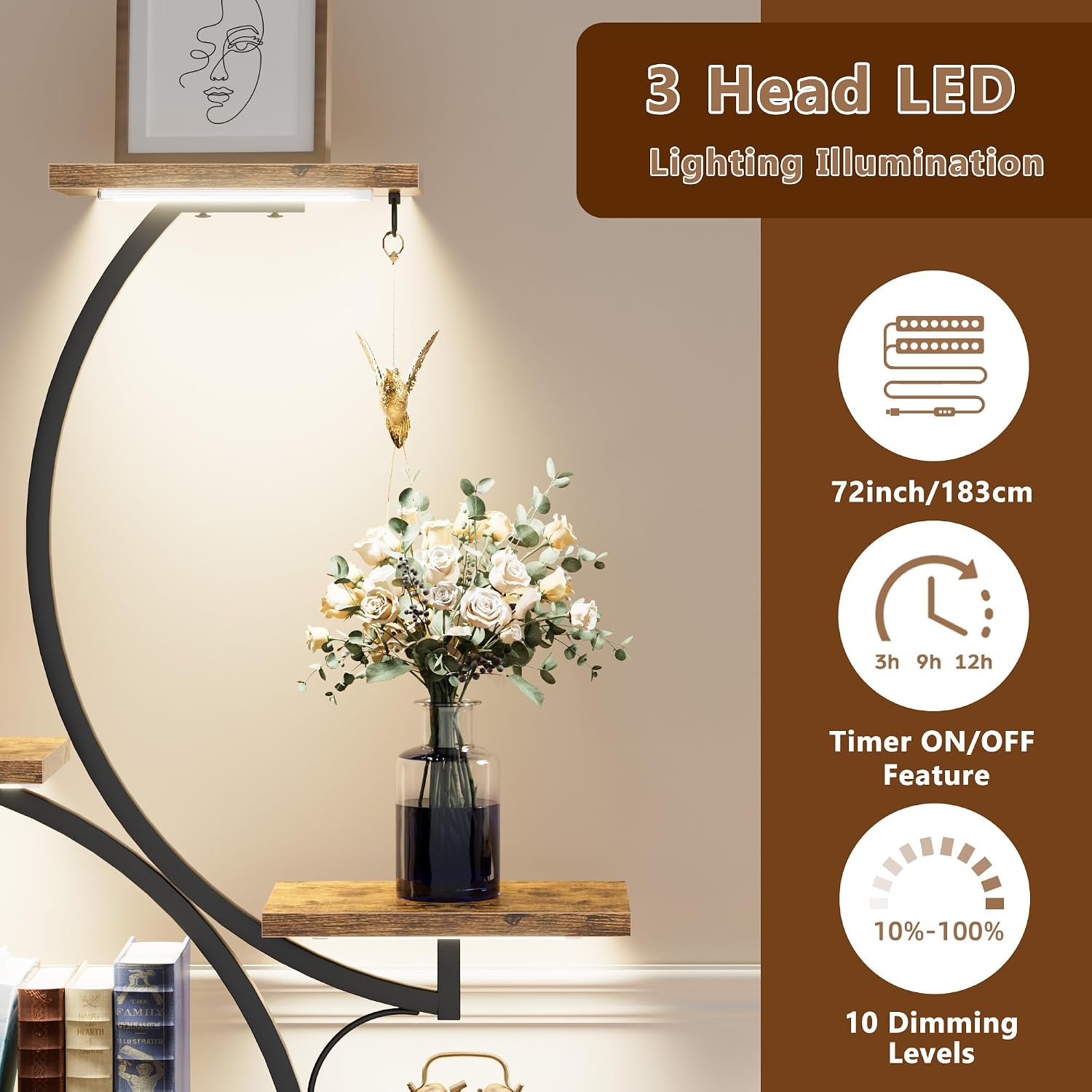 Bookshelf with Lights, 2 Pack Ladder Shelf, 62' Tall Corner Book Shelf, 8 Tier Arched Home Storage Bookcase, Unique Display Book Organizer for Collectibles, Modern Libreros for Livingroom Beedroom