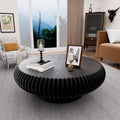 Round Drum Coffee Table with Sturdy Pedestal, Modern Wooden Fluted Coffee Table, Circle Center Table Accent Tea Table for Living Room Apartment Office Reception Room (Black D39.4)