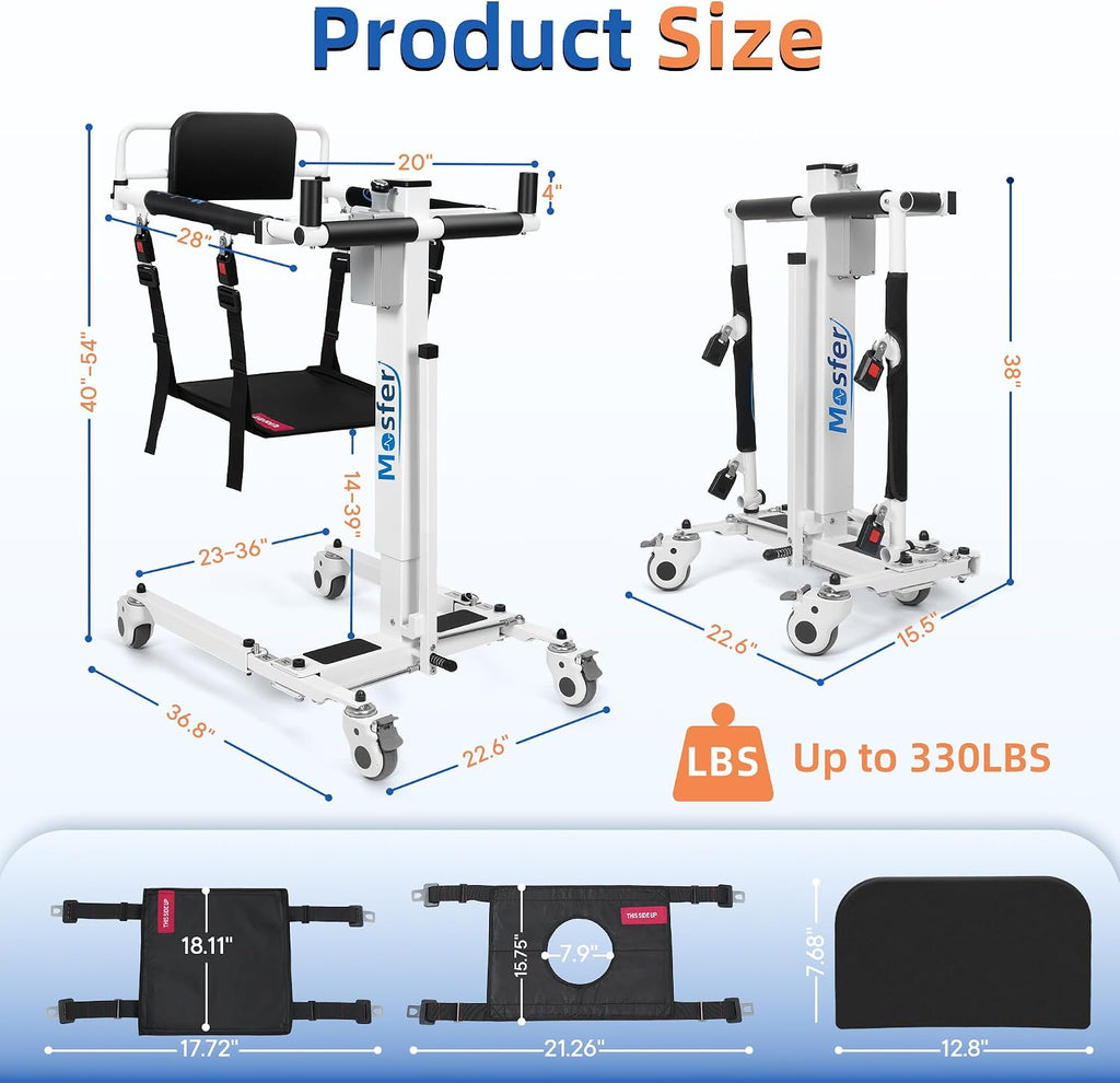 Mosfer Electric Patient Lift Transfer Chair Lift,Chair Lift Assist Devices for Home Seniors and Disabled with Adjustable Height, Folding Bathroom Wheelchair Move from Bed to Chair,Toilet,Car,Outdoor