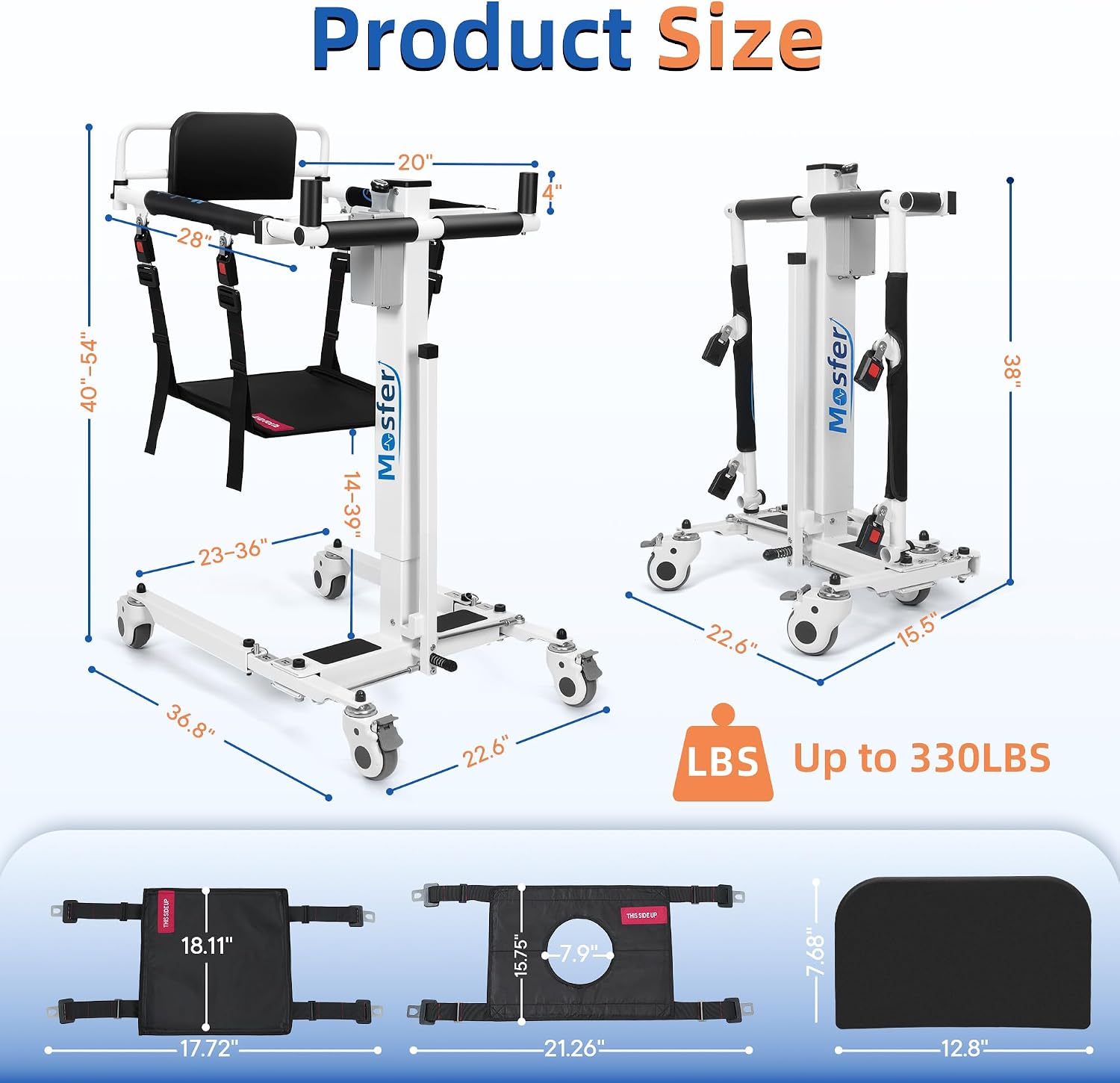 Mosfer Electric Patient Lift Transfer Chair Lift,Chair Lift Assist Devices for Home Seniors and Disabled with Adjustable Height, Folding Bathroom Wheelchair Move from Bed to Chair,Toilet,Car,Outdoor