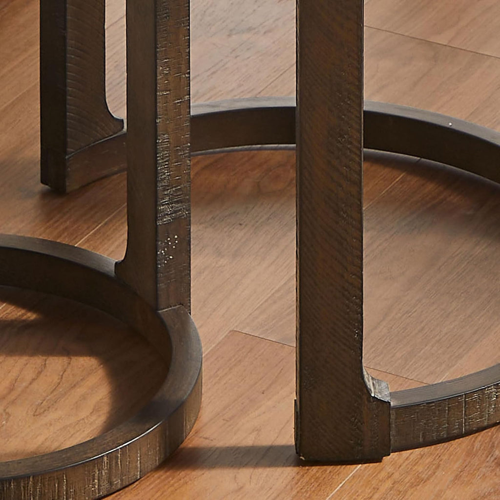 WILLIAMSPACE 24' Round Nesting Coffee Table Set of 2, Solid Wood Coffee Tables Mid Century Rustic Farmhouse Side End Tea Table for Living Room, Apartment (Drak Brown)