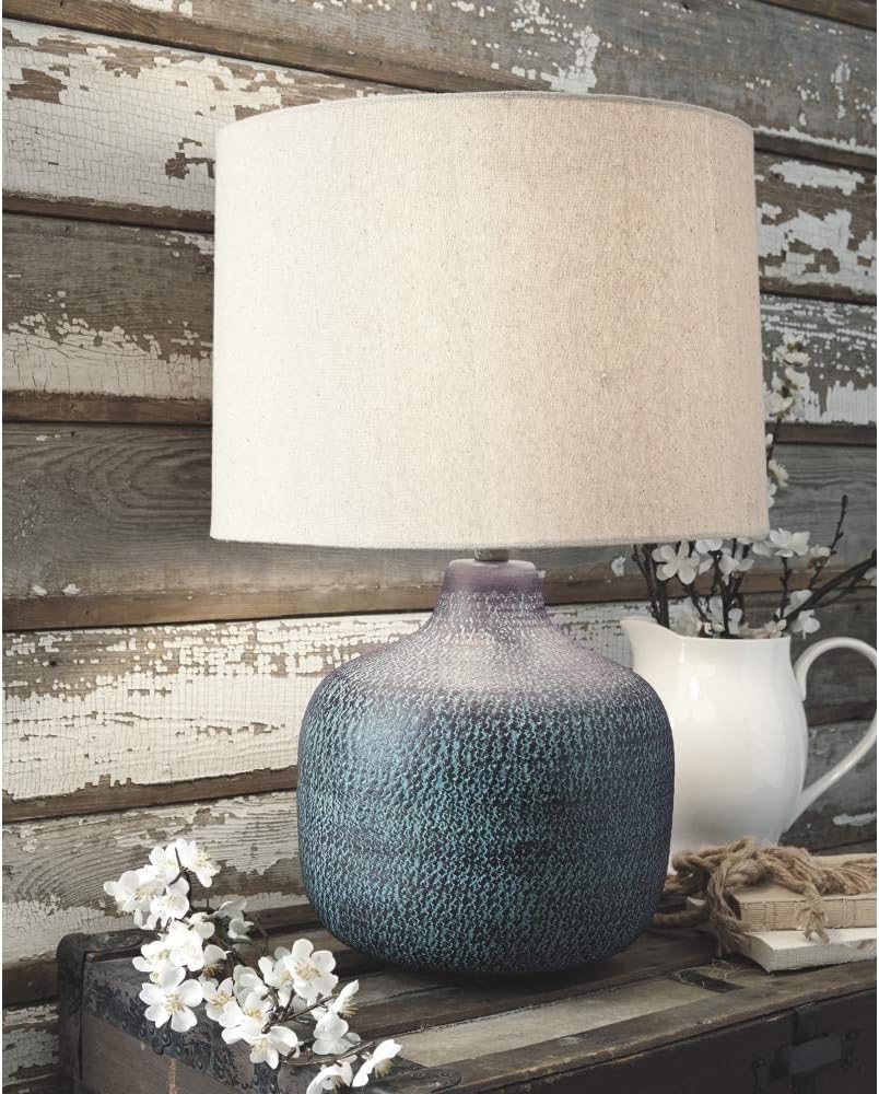 Signature Design by Ashley Malthace 24.5' Metal Accent Table Lamp, Beige, Copper, Blue & Bronze