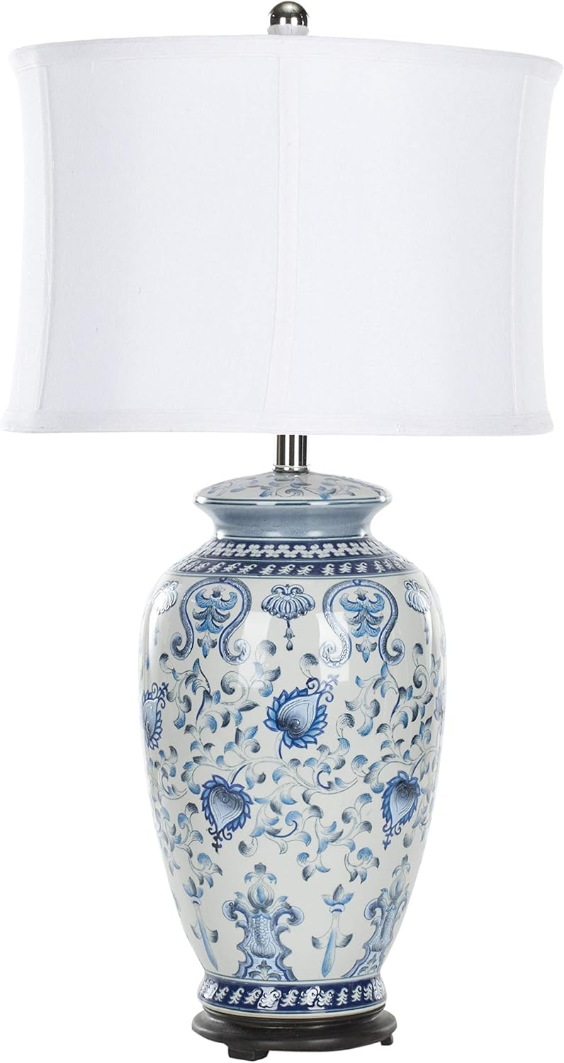 SAFAVIEH Lighting Collection Paige Blue/ White Ginger Jar Chinoiserie 29-inch Bedroom Living Room Home Office Desk Nightstand Table Lamp (LED Bulb Included)