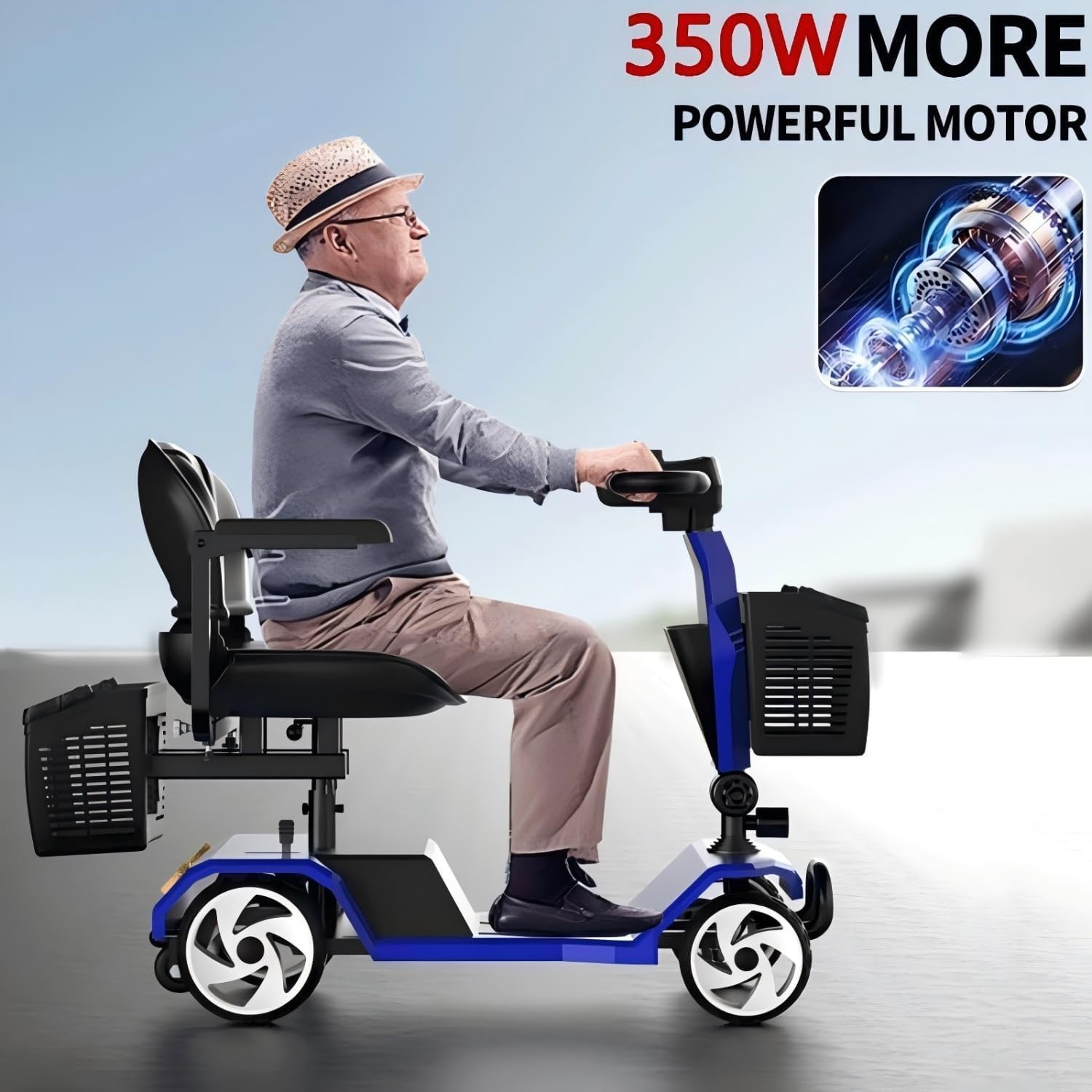 20A 32miles Mobility Scooter for Adults Wheelchair Device for Travel, Elderly. 350 lbs Max Weight, 350W 4-Wheel Powered Mobility Scooters for Seniors (Y3-BLUE2)
