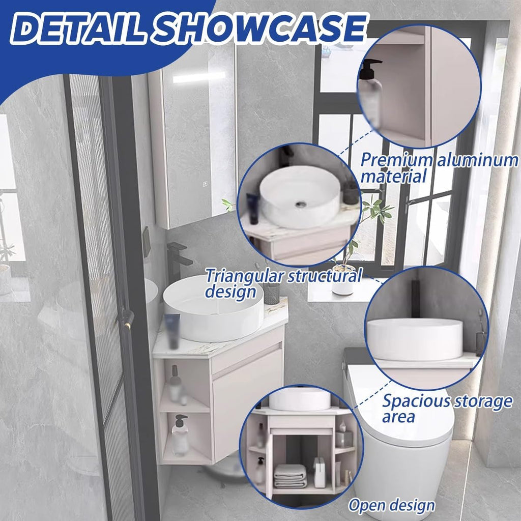 Corner Bathroom Vanity，Corner Sink with Door，Wall Mounted Hand Sink with Open Cubby，for Home, Kitchen, Patio, Laundry Room，for Bathroom(14.9in)
