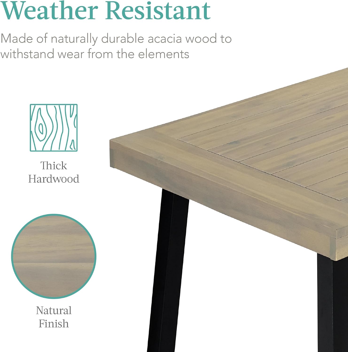 Best Choice Products 6-Person Indoor Outdoor Acacia Wood Dining Table, Picnic Table w/Powder-Coated Steel, 350 Pound Capacity Legs - Taupe