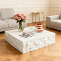35.43'' Modern Square Coffee Tables for Living Room, Faux Marble Stone Minimalist Side Table, Fiberglass Center Table Accent End Table for Apartment,Office,No Need Assembly,Beige