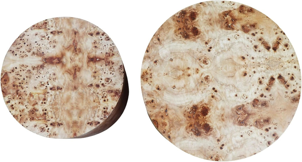Nesting Coffee Table Set of 2, Modern Round Coffee Table, Wooden Circle Accent Tables for Small Spaces Living Room Bedroom Balcony Office Drum Side Table, Natural Burl