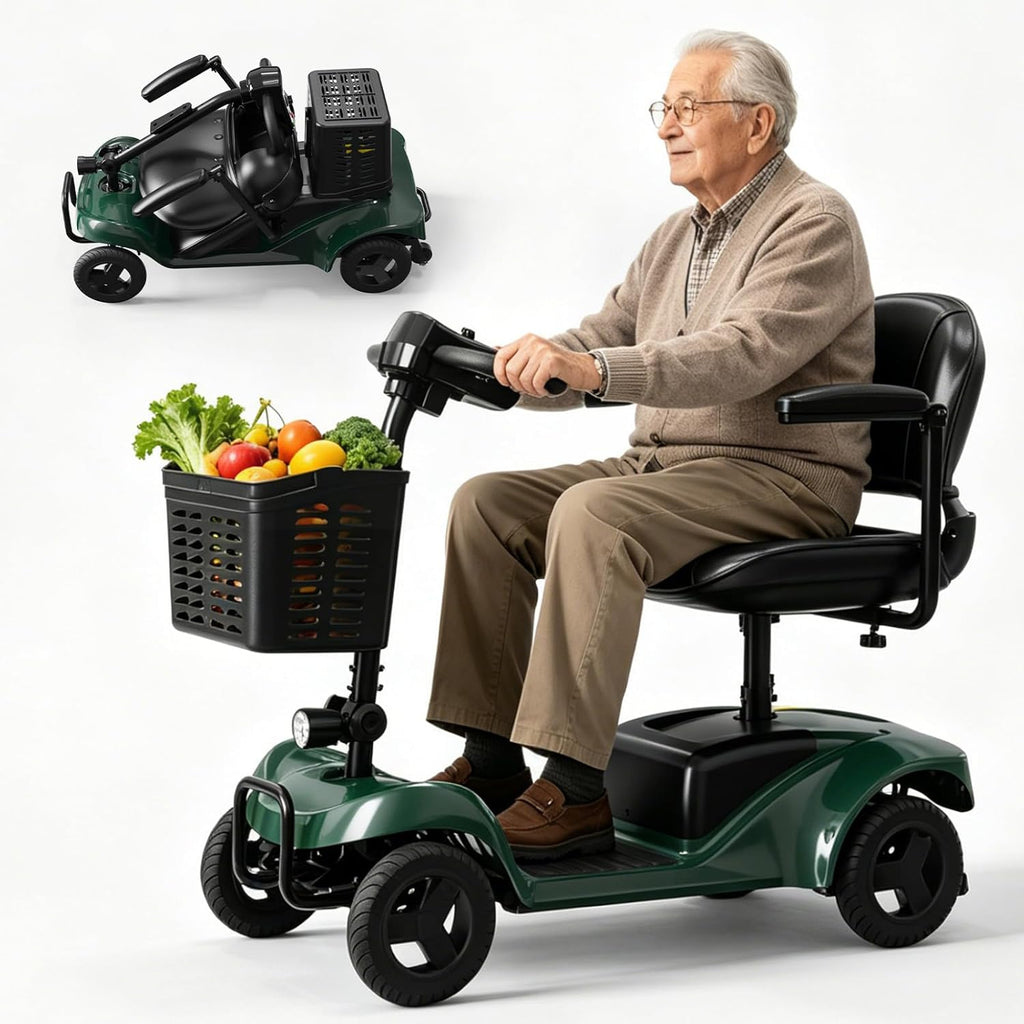 Mobility Scooter,4 Wheel Mobility Scooter,300LBS Capacity,Lightweight and Portable,with LED Headlights and Basket,Charger Included,Gifts Suitable for Elders,Green