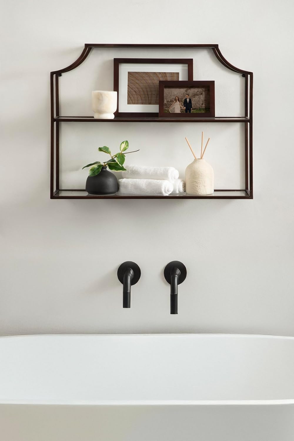 Kate and Laurel Ciel Modern Glam Wide Two-Tier Wall Shelf, 24 x 20, Bronze, Tiered Bathroom Shelves for Over the Toilet Storage or Bedroom Makeup Organizer