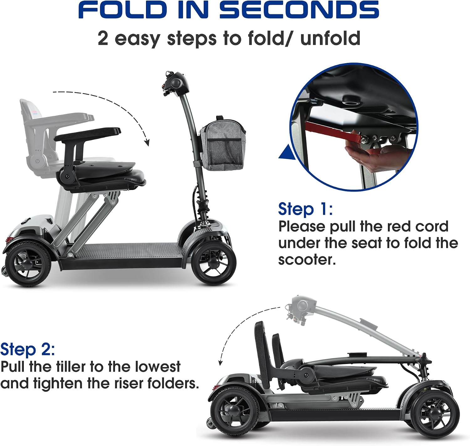 Mobility Scooters for Seniors & Adults 250 Lb Weight All Terrain,Ultra Stable Lightweight 4-Wheel Foldable Powered Scooter,Disability Electric Wheelchair,Provide Gentle Support Seat,15Miles,Grey