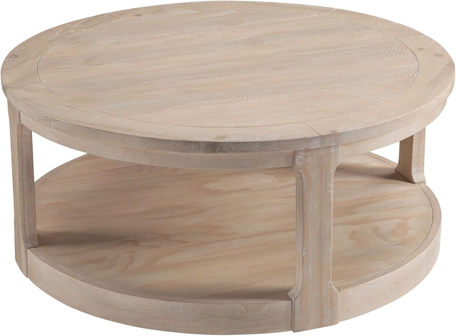 JUSTONE 40' Round Coffee Table,2-Tier Rustic Industrial Style for Living Room & Apartments, Easy Assembly Center Table(Oak)