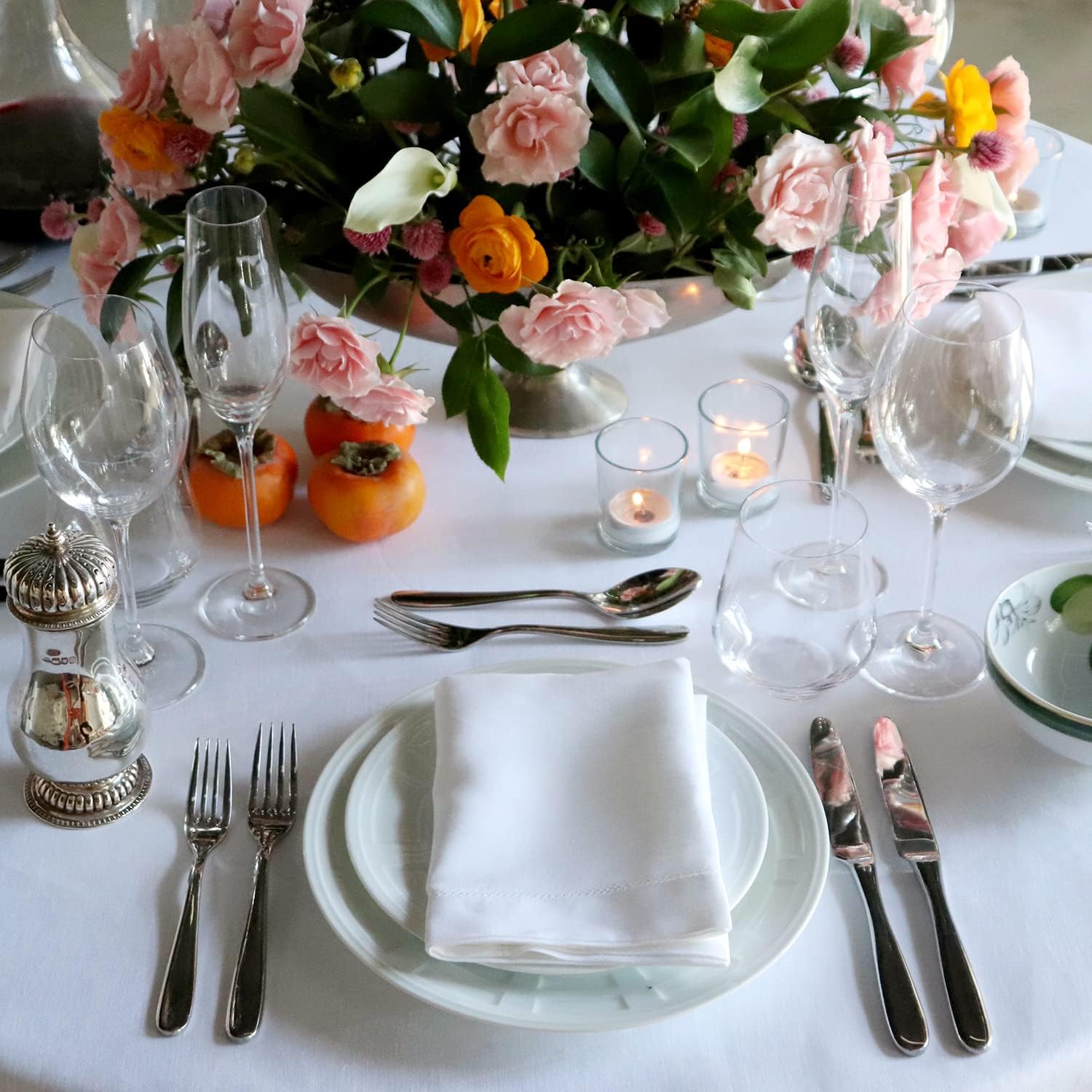 Huddleson White Round Linen Tablecloth 68' Round Luxury Italian Linen Circular Table Cloth Sewn in US