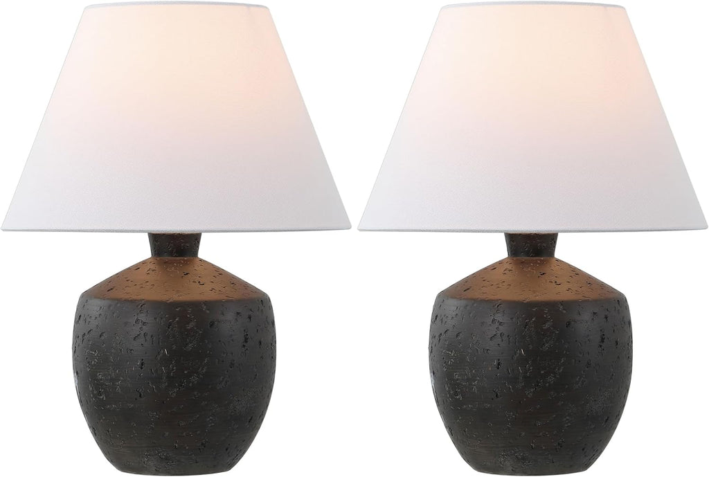 JONATHAN Y 18' Black Modern Concrete Effect Table Lamp Set of 2, Scandinavian Bedside Lamps for Bedroom Living Room, White Linen Shade, LED Bulbs Included (JYL5606B-SET2)