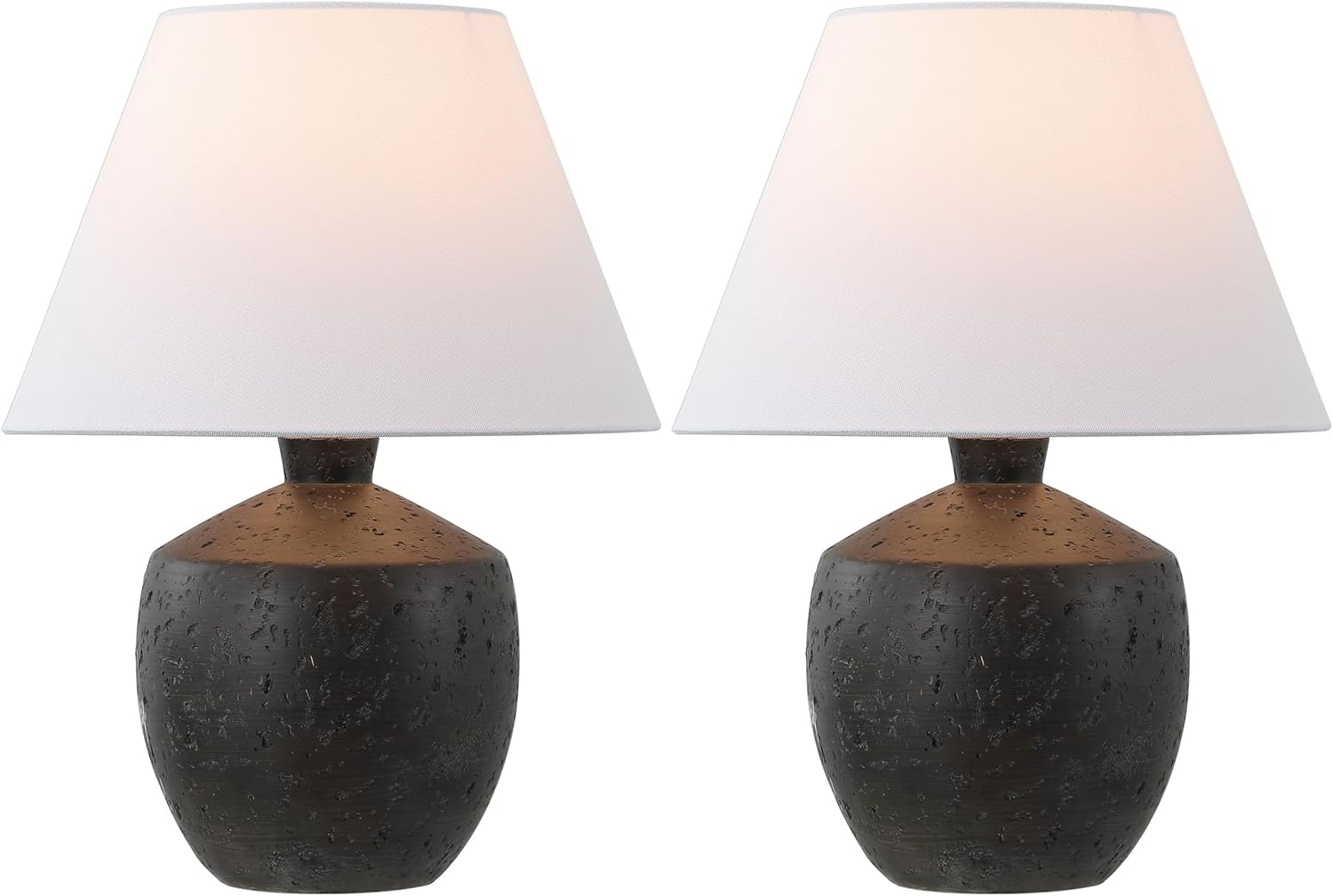 JONATHAN Y 18' Black Modern Concrete Effect Table Lamp Set of 2, Scandinavian Bedside Lamps for Bedroom Living Room, White Linen Shade, LED Bulbs Included (JYL5606B-SET2)