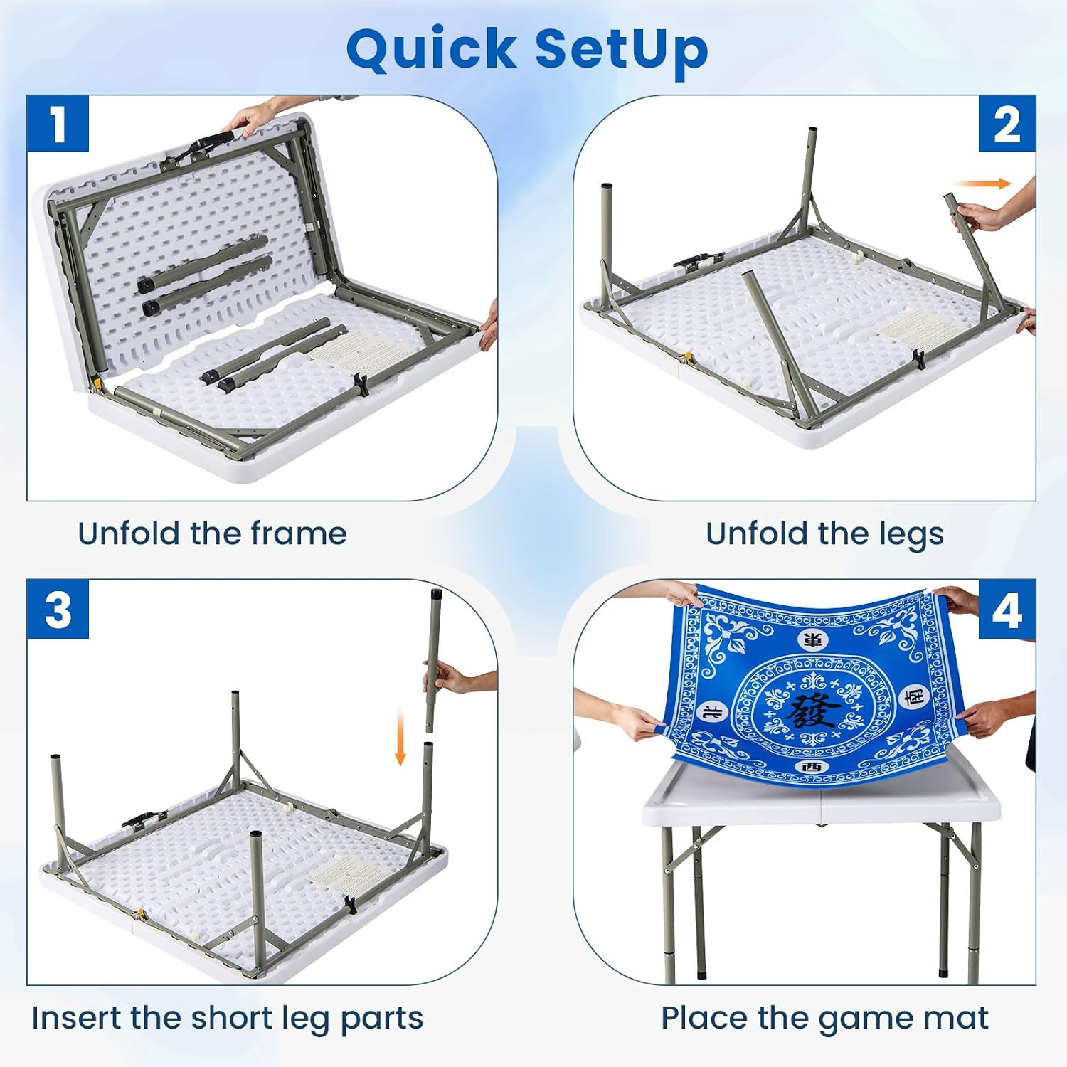 Goplus Mahjong Table, 35' Square Folding Card Table w/4Cup Holders, Anti Slip Mat, HDPE Tabletop, Metal Legs, Portable Mahjong Game Table for Domino Game, Picnic (Ocean Blue, Table w/Removable Mat)