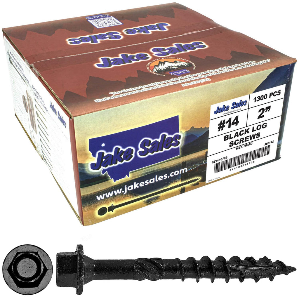 Jake Sales #14 X 2 Heavy Duty Black Timber/Log/Landscaping Wood Screws - Exterior Coated Heavy Duty Screws. 1 x Full Box - 1,300 Screws